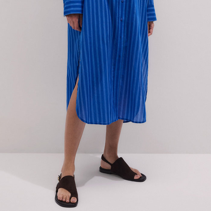 ME+EM Cotton Stripe Midi Shirt Dress - Intense Blue/sky Blue