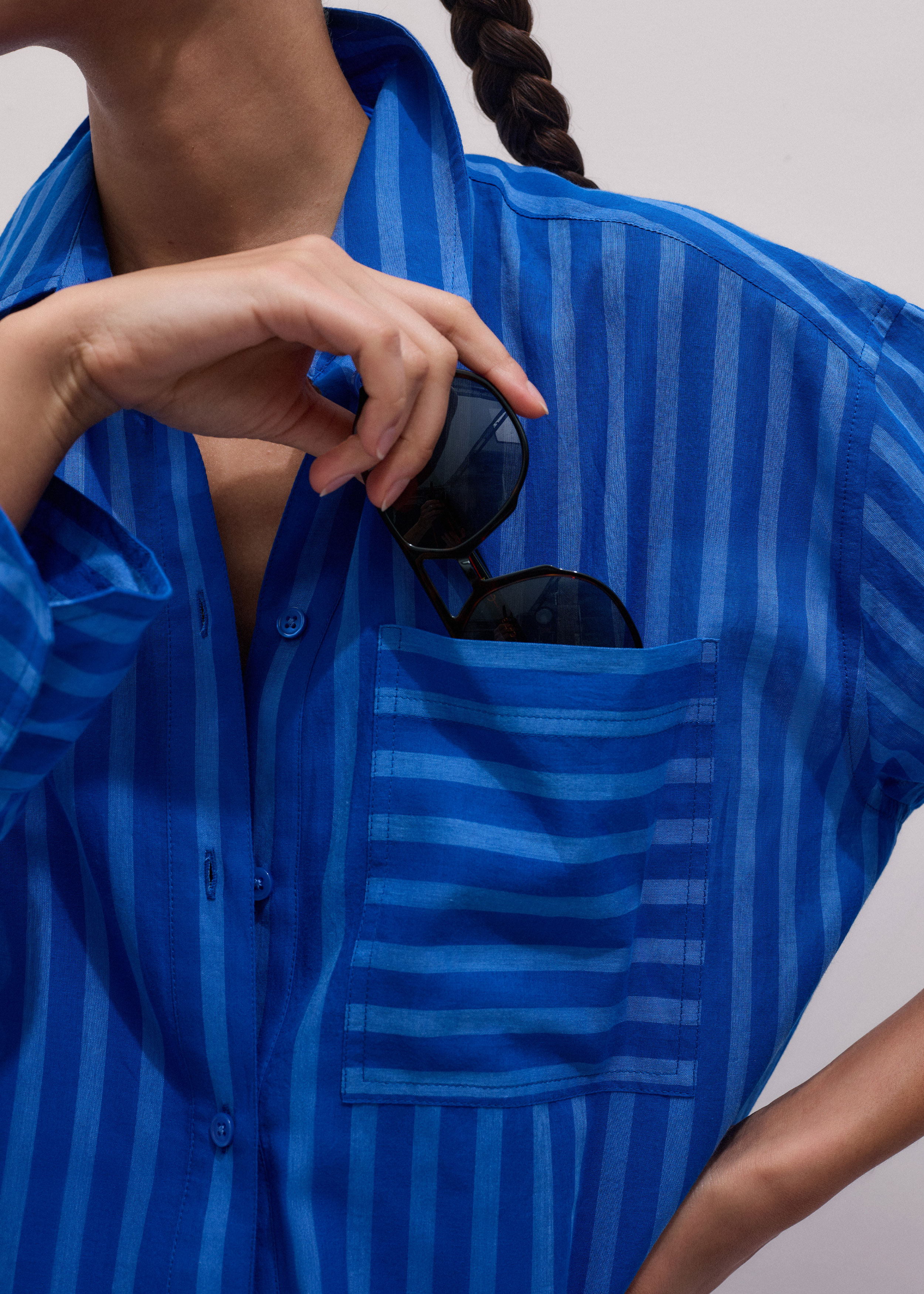 me and em beach midi shirt dress ME+EM Cotton Stripe Midi Shirt Dress Intense Blue-sky Blue - Women's - Cotton Voile