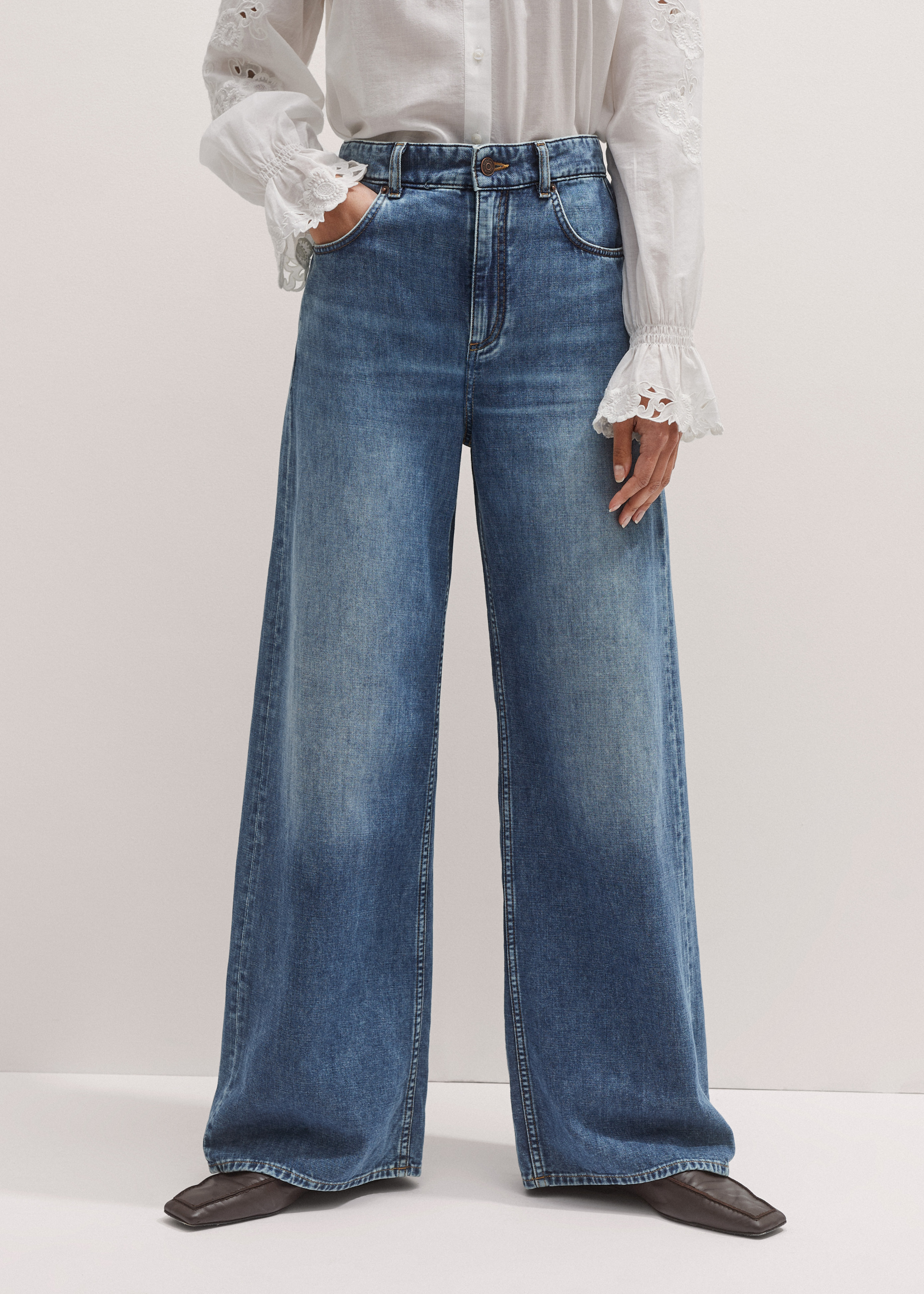 Women's Blue Relaxed Baggy Wide-Leg Jean | ME+EM