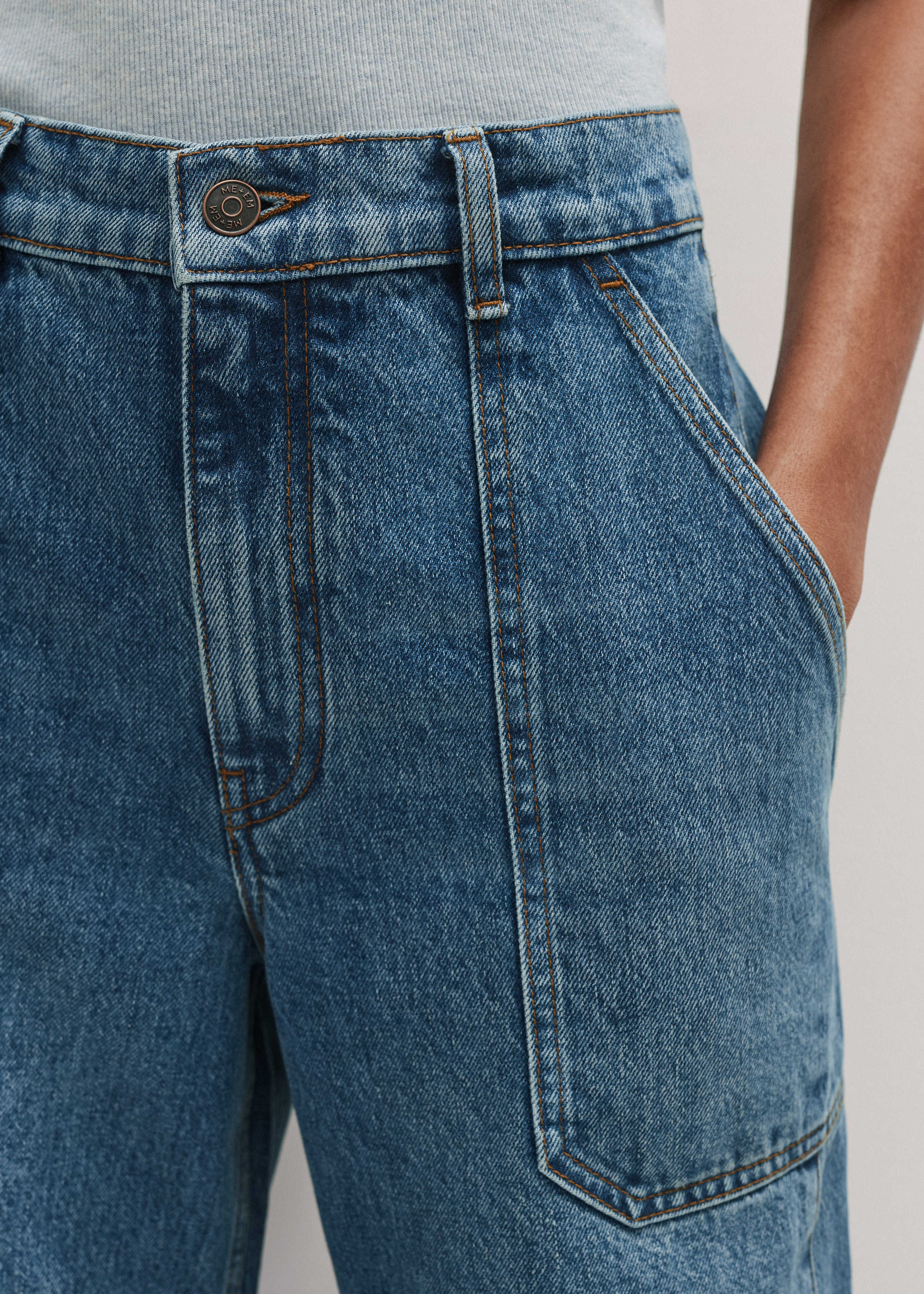 【2plan】Folder brush washing center crease denim 2plan】Folder brush washing center crease denim