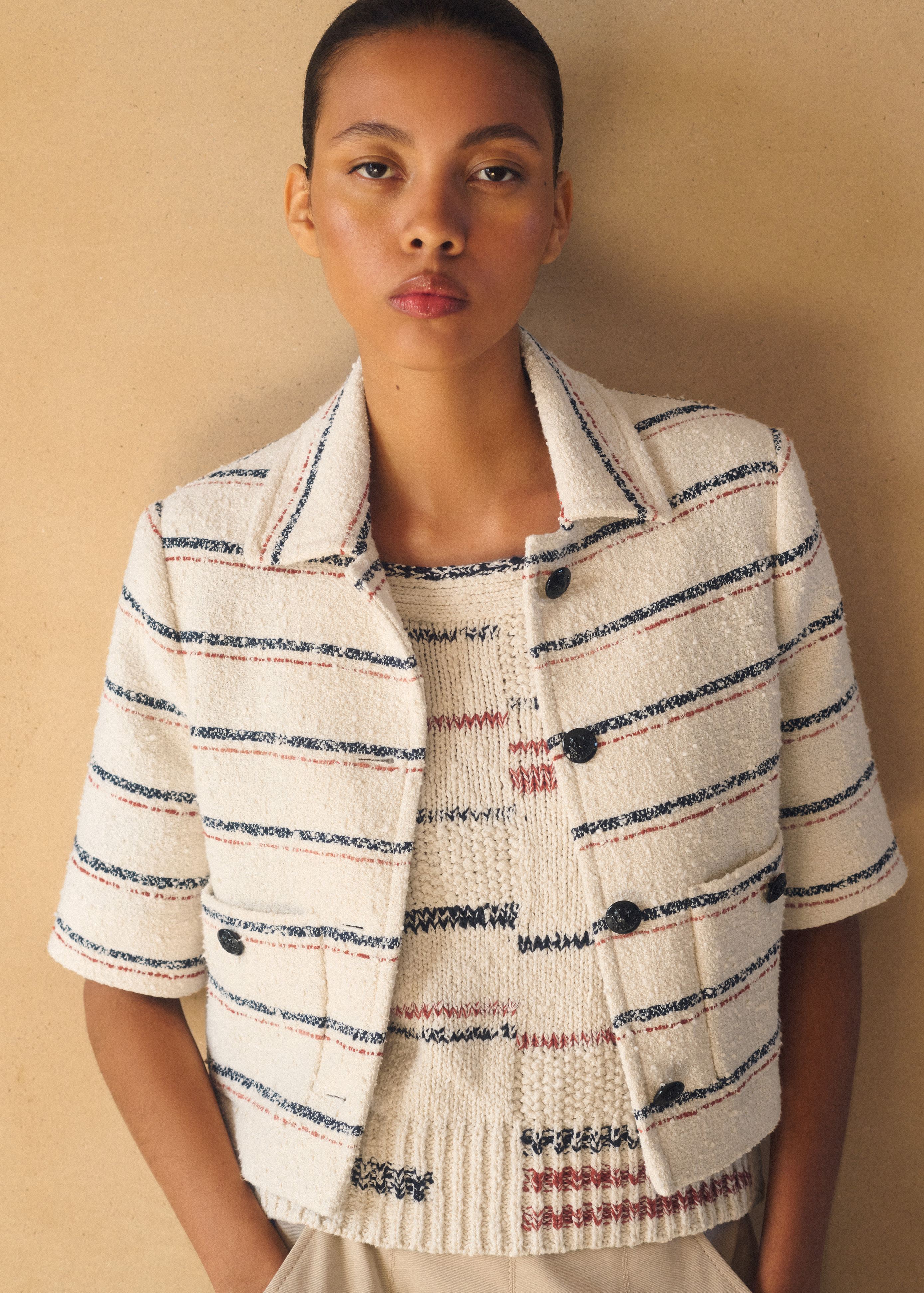 Italian Cotton Blend Stripe Short Jacket