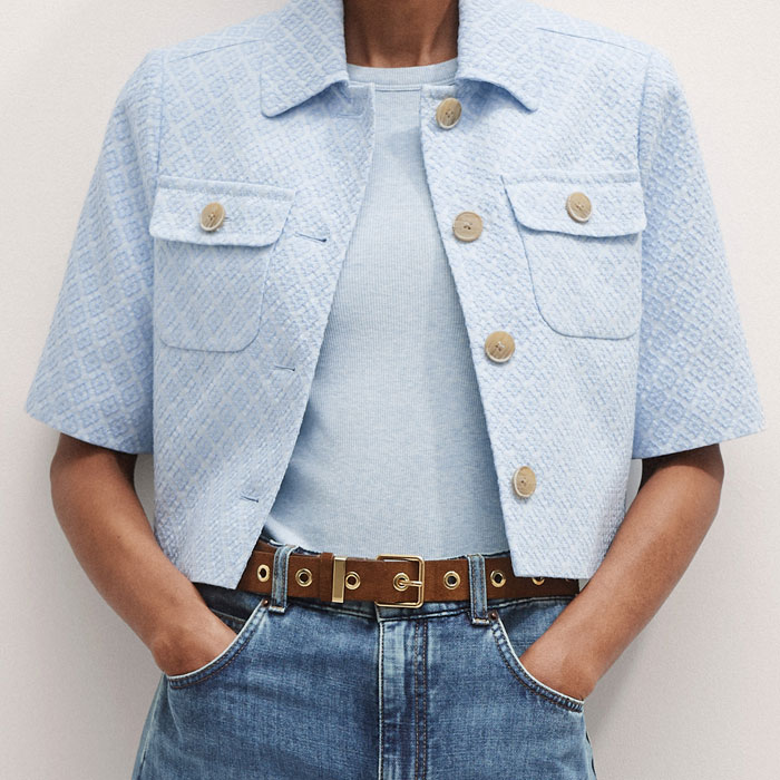 Women's Blue Jacquard Crop Jacket | ME+EM