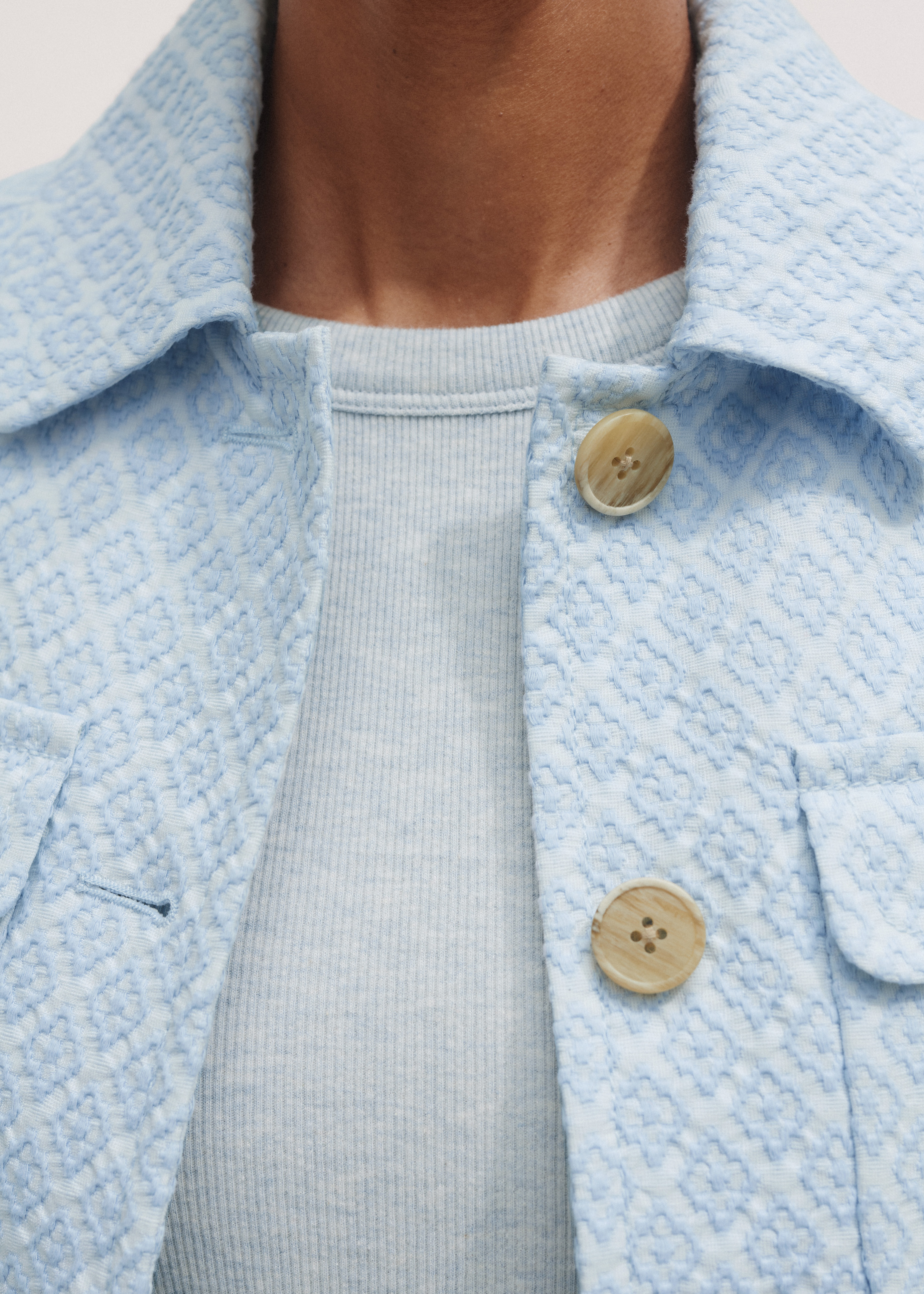 Women's Blue Jacquard Crop Jacket | ME+EM