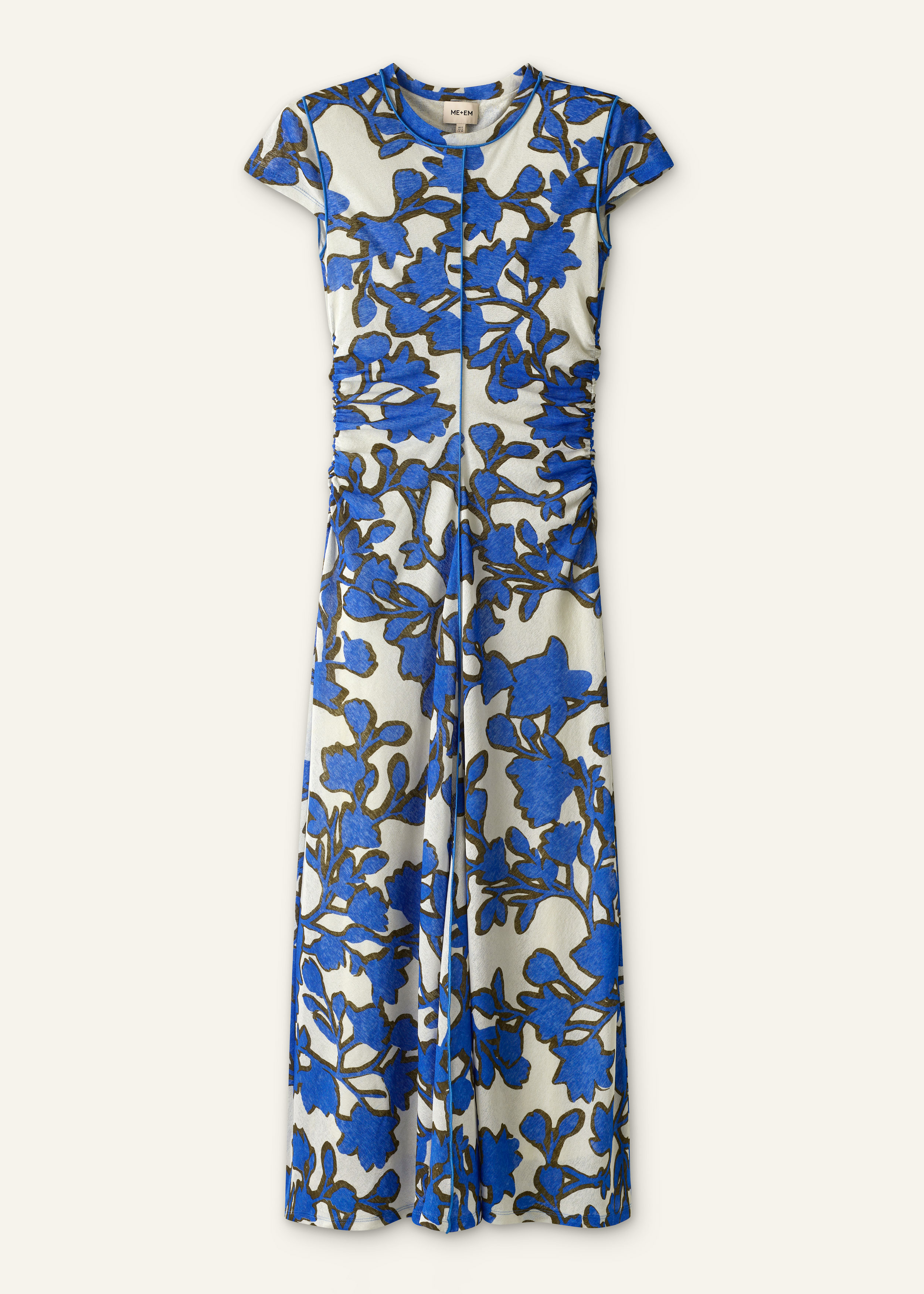 ME+EM Ruched Maxi Dress in Blue Multi