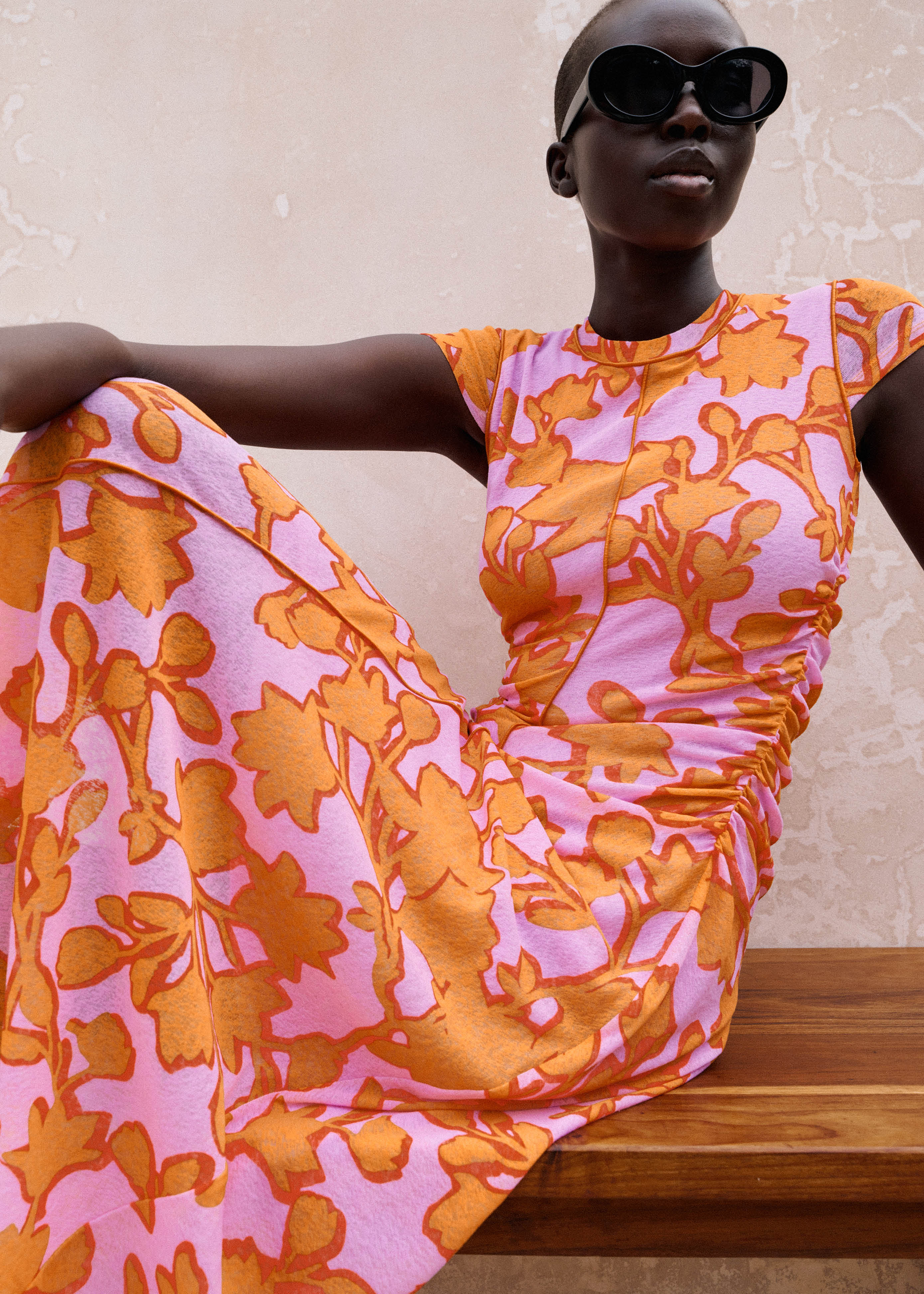 Shadow Paradise Print Ruched Maxi Dress