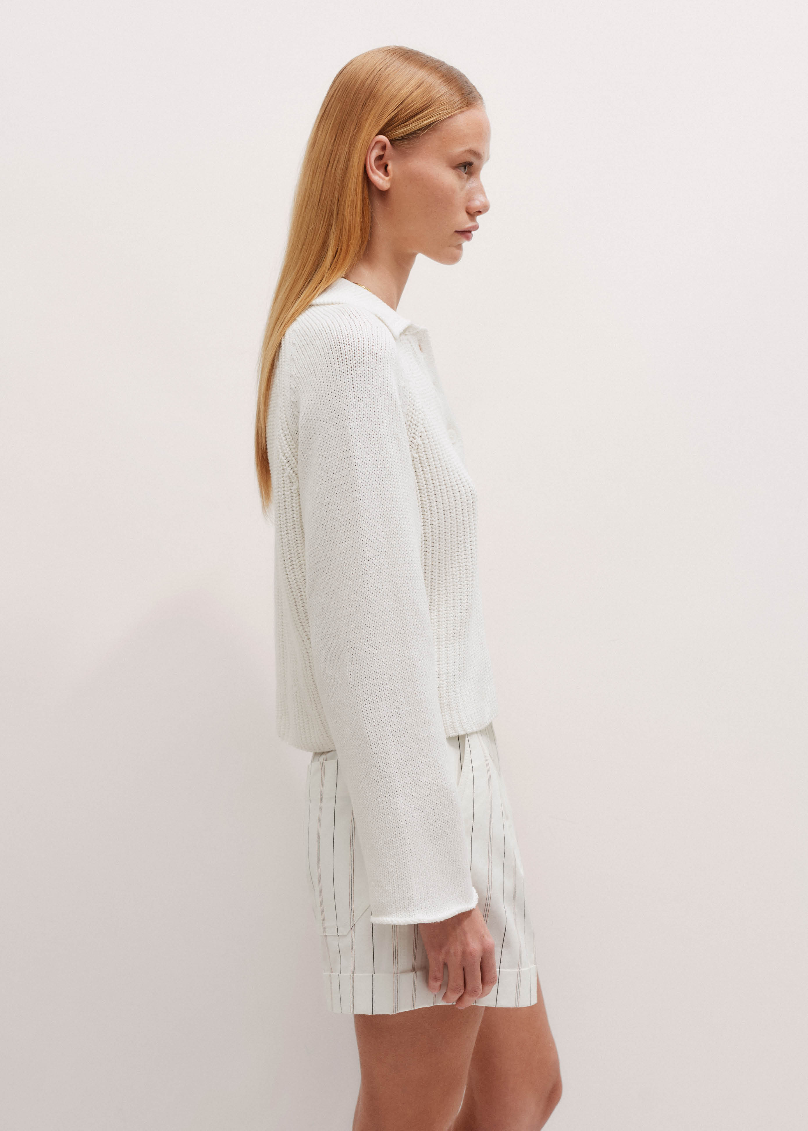 Women's White Collared Button-Front Sweater | ME+EM