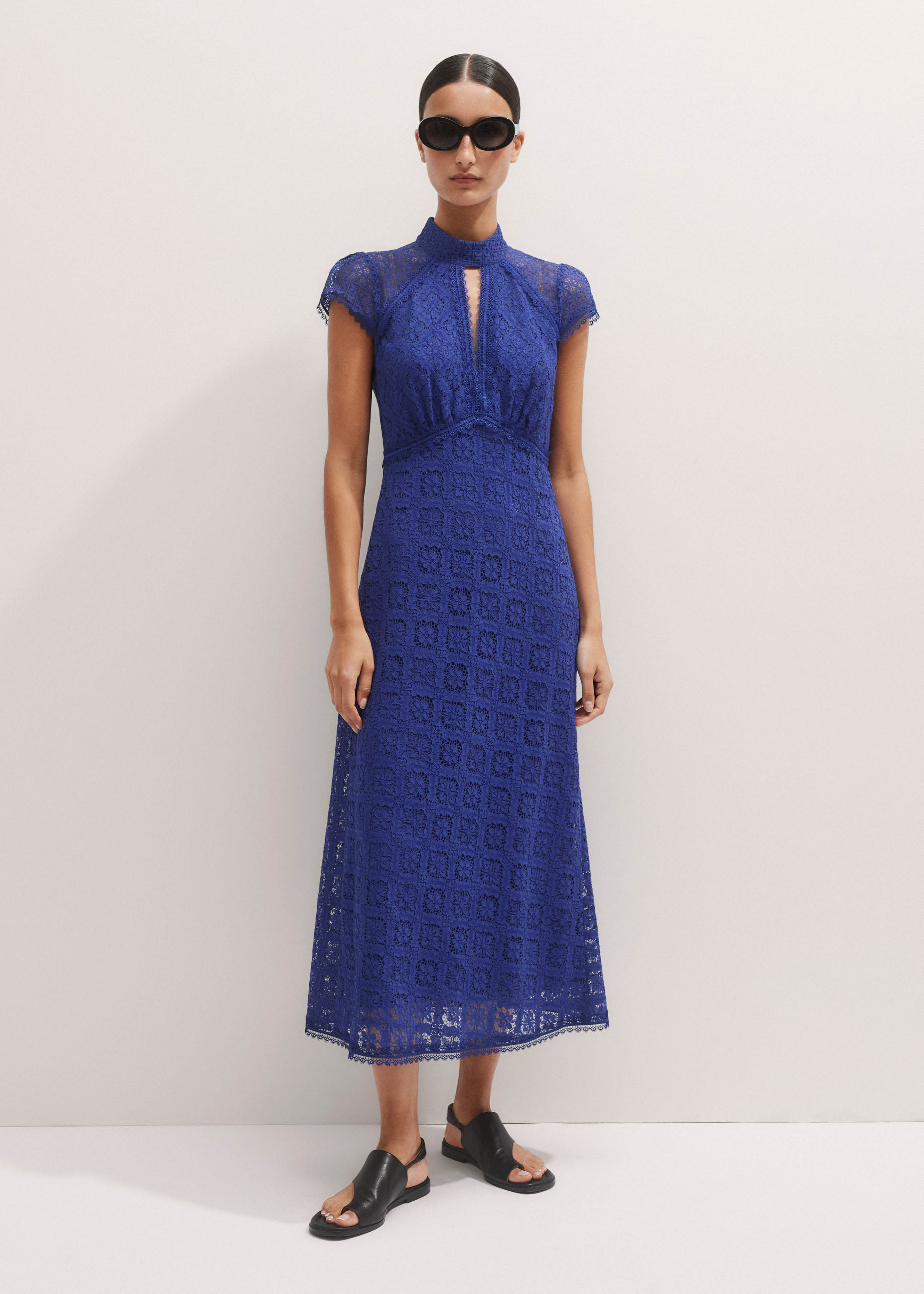 ME+EM Lace Cap Sleeve Midi Dress Pop Blue - Women's - Lace - Size US 0