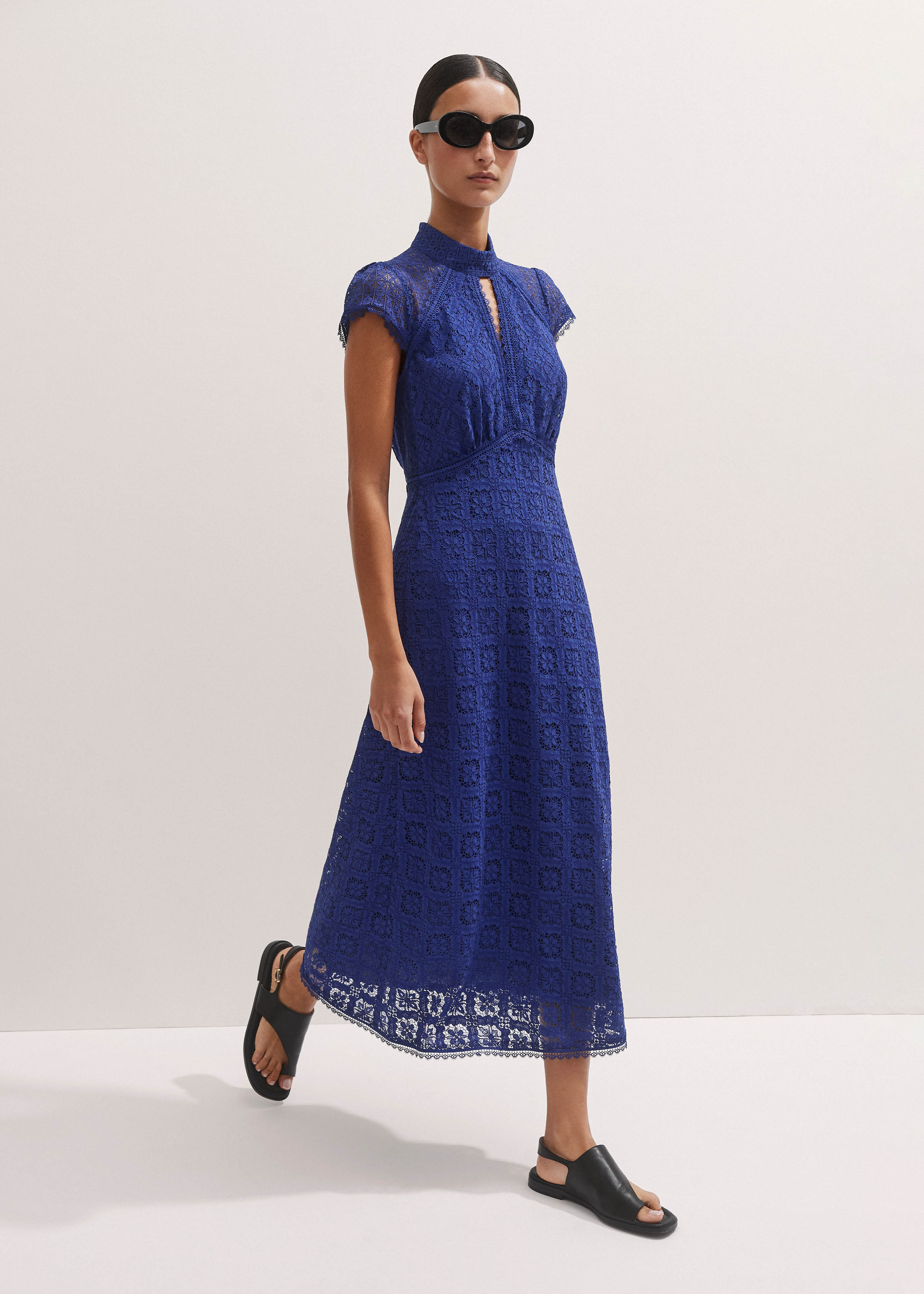 絵夢 EM(em) 「Dreamy」 トップス Women's Blue Scattered Anemone Print Seersucker Midi Dress +