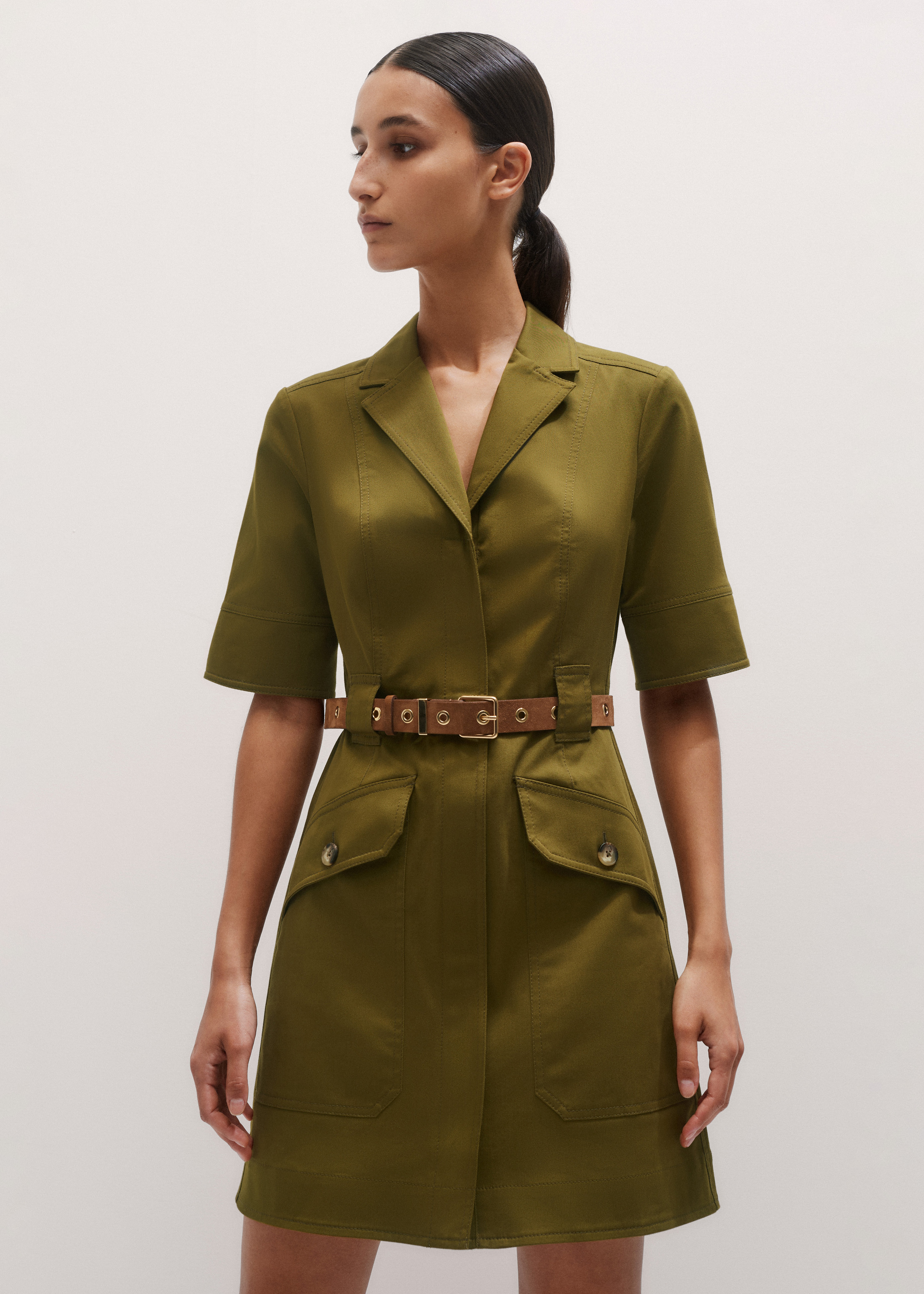 Collared Zip Front Utility Dress + Belt