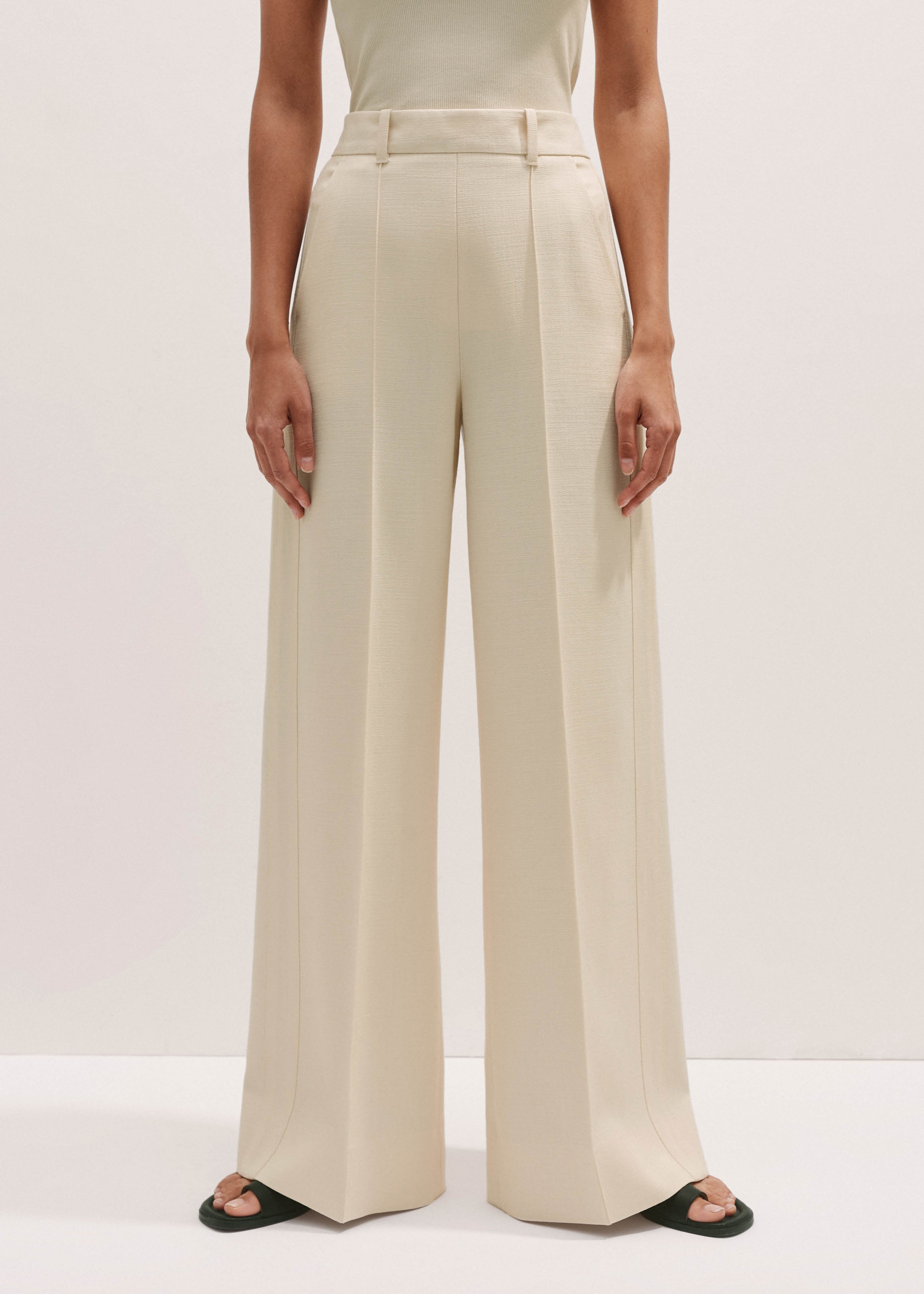 【MODERNIF】Solve Cream Semi-Wide Pants Modern Works Silky Wide Leg Pant Flowy Taupe Beige Stretch