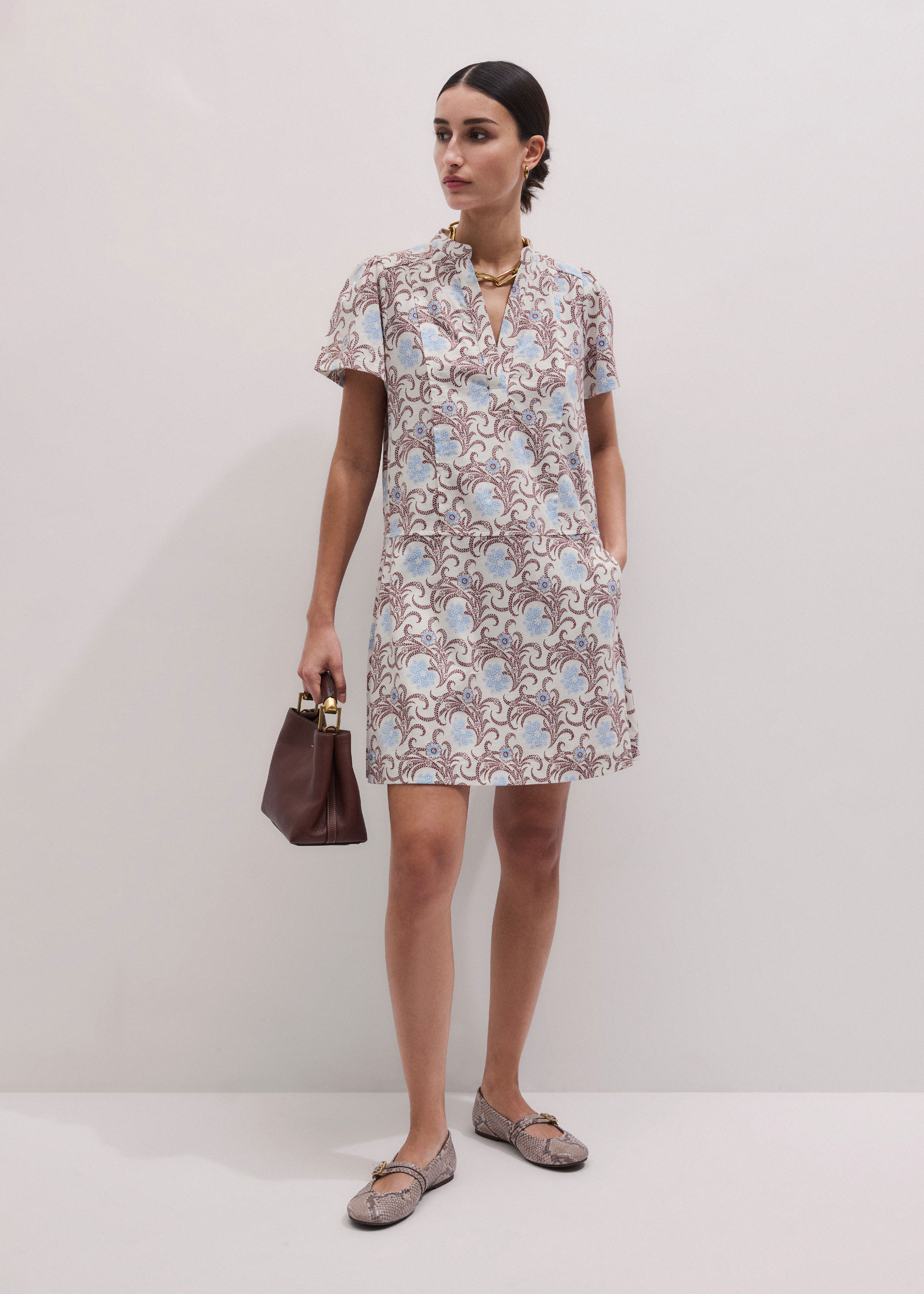 black dress with beige wedges Pleated Button Up Frill Detail Swing Dress in Beige