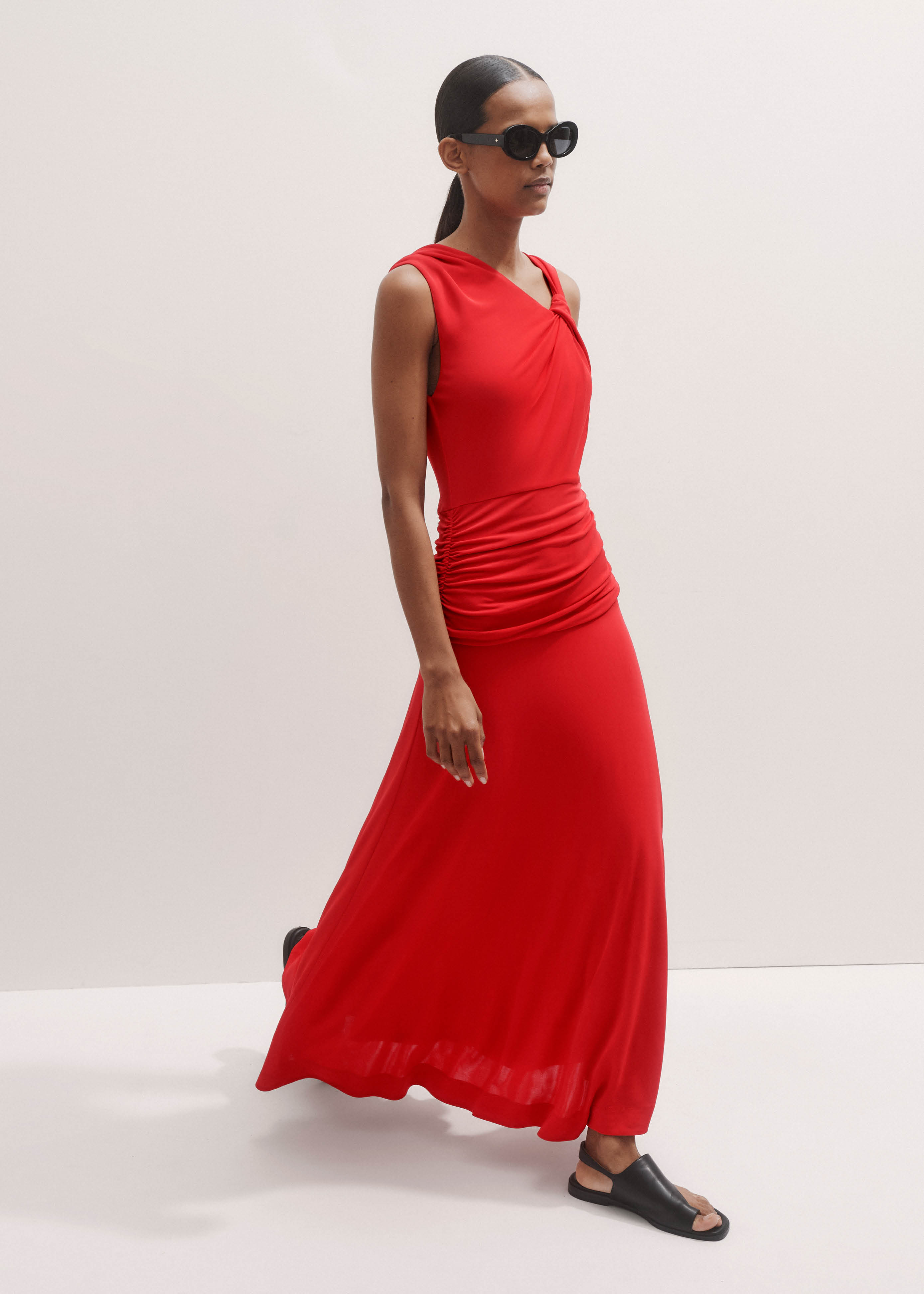 Me+em Asymmetric Detail Ruched Maxi Dress Lipstick Red - Women's - Elevated Evening Jersey - Size US 12