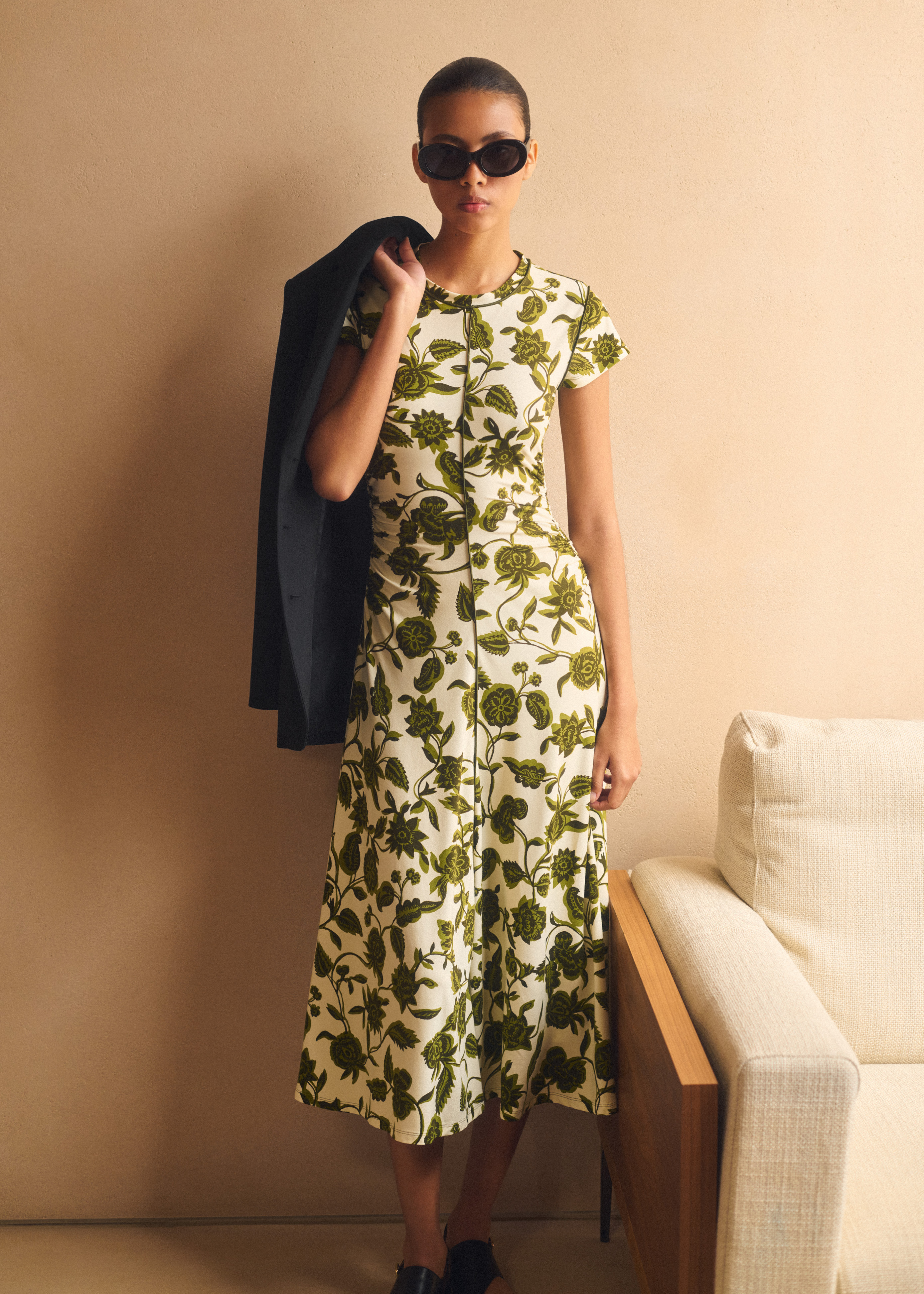 ワンピース ETMON Slip Multi Pattern Dress, Green Lenon Dress