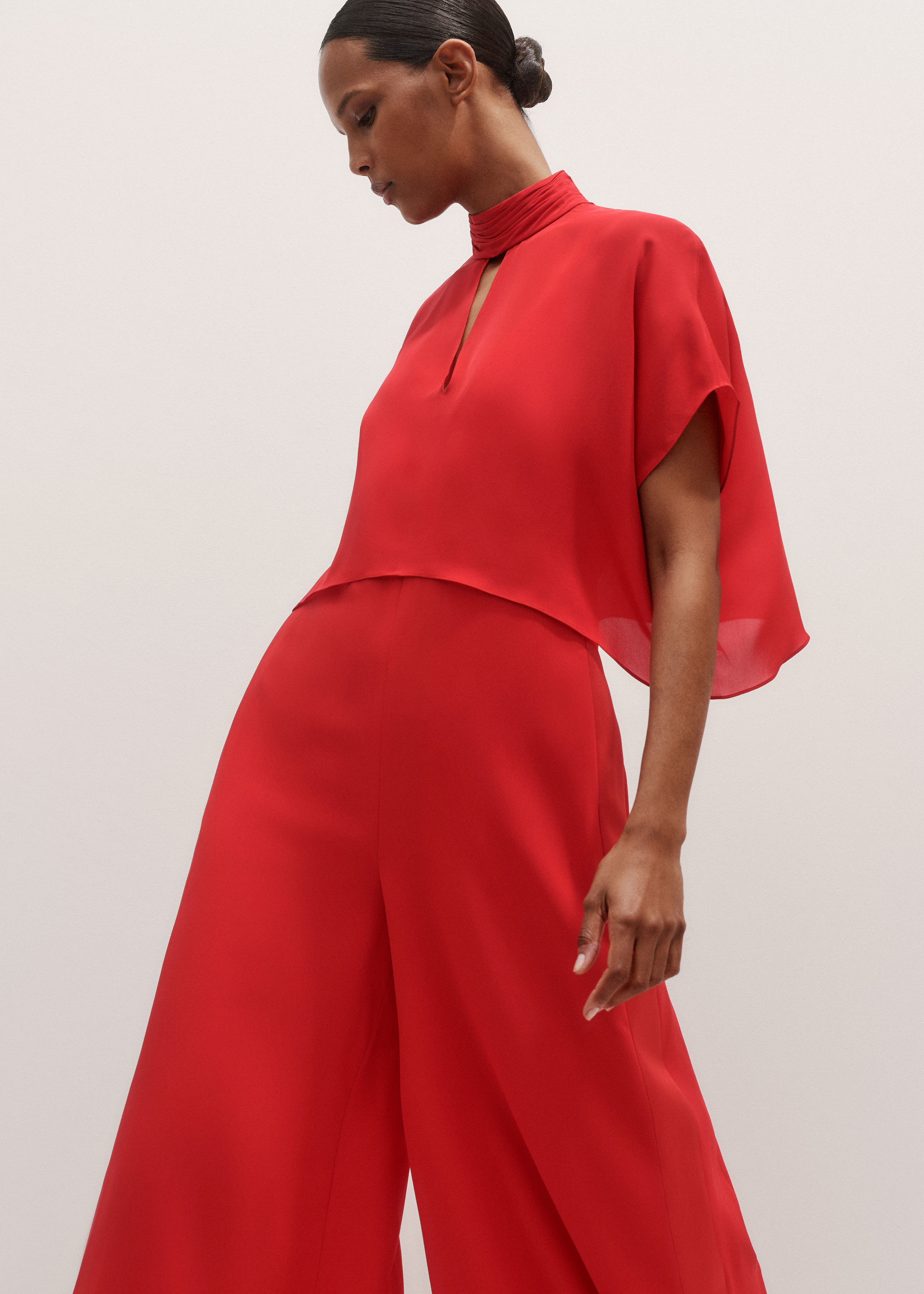 Premium The Wide Jumpsuit (2 色) Women's Red 2-in-1 Wide-Leg Jumpsuit + Silk Top | ME+EM
