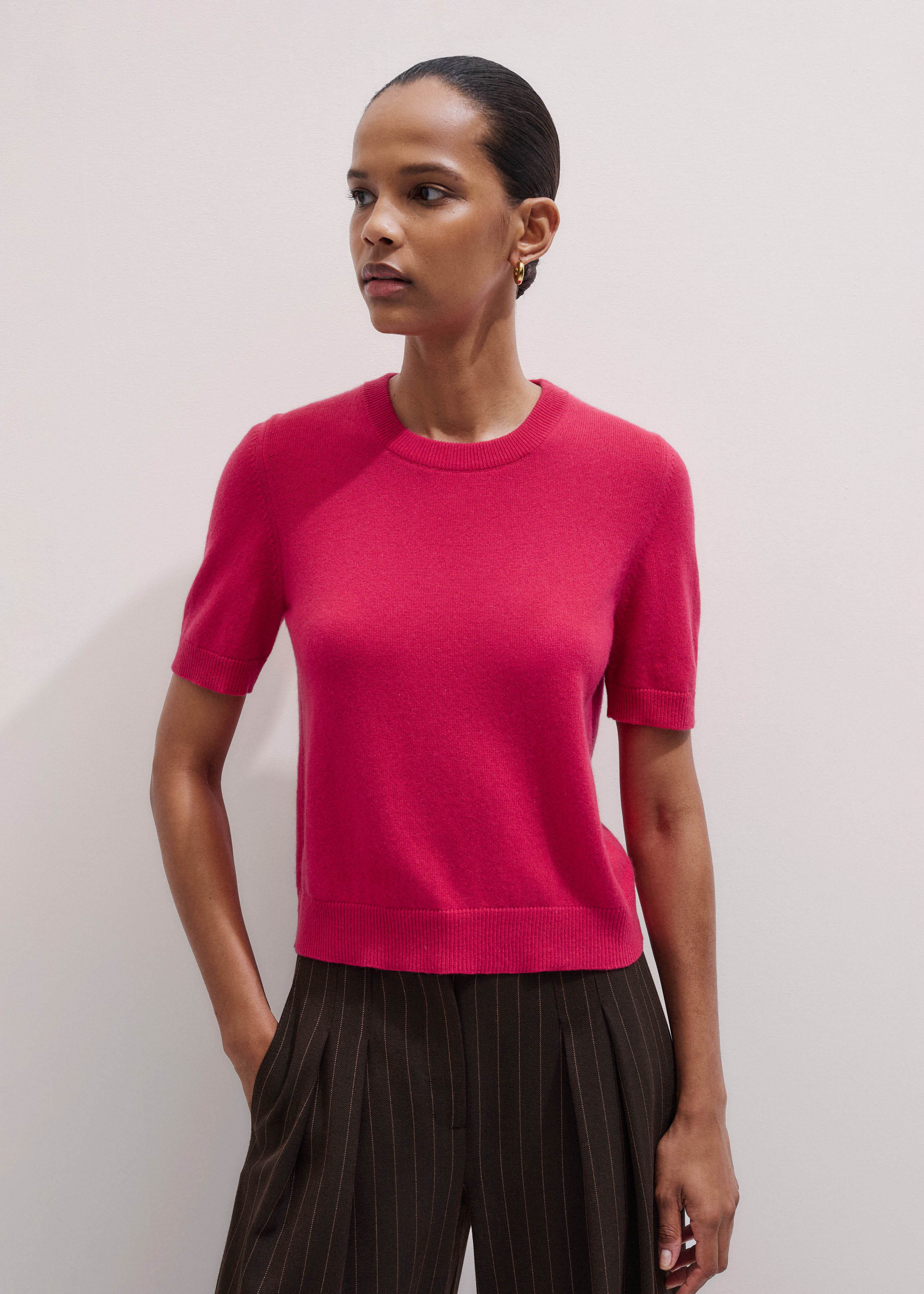 Women's Orange Soft-Touch Cotton Rib Knit Tee | ME+EM