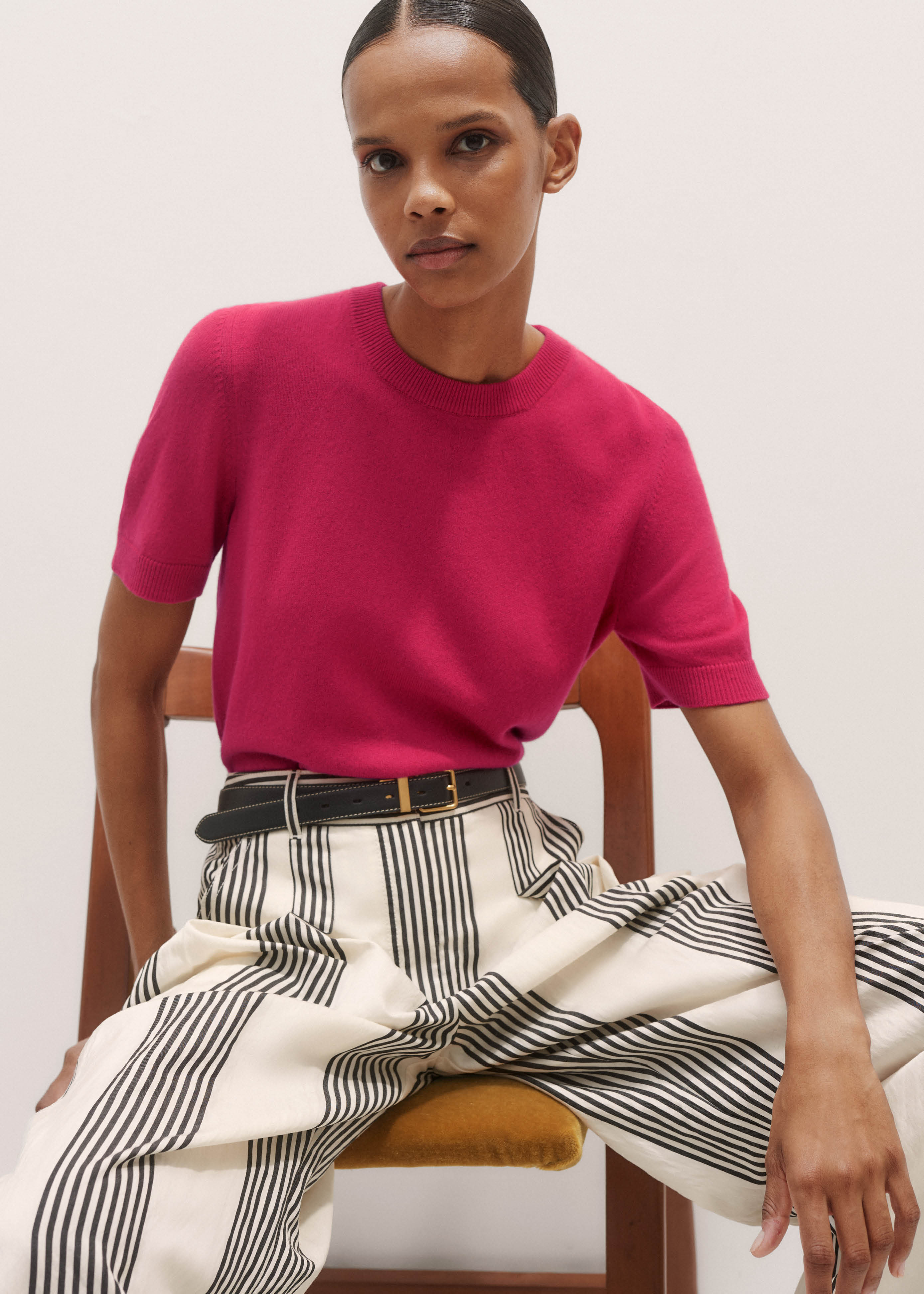 CASHMERE BLENDED TOP SHORT SLEEVE ESSENTIAL_PINK