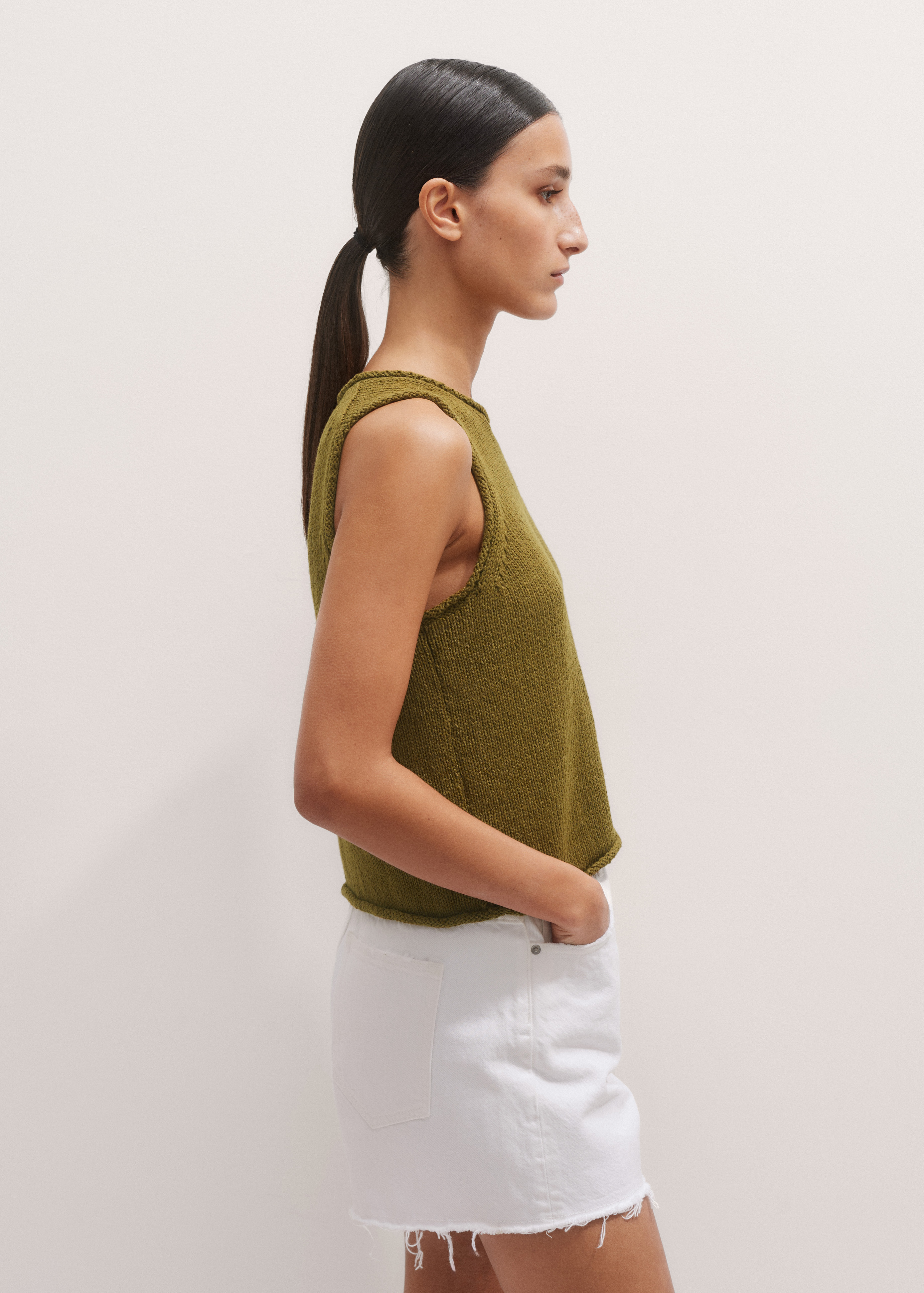 Women's Olive Green Chunky Knit Vest | ME+EM
