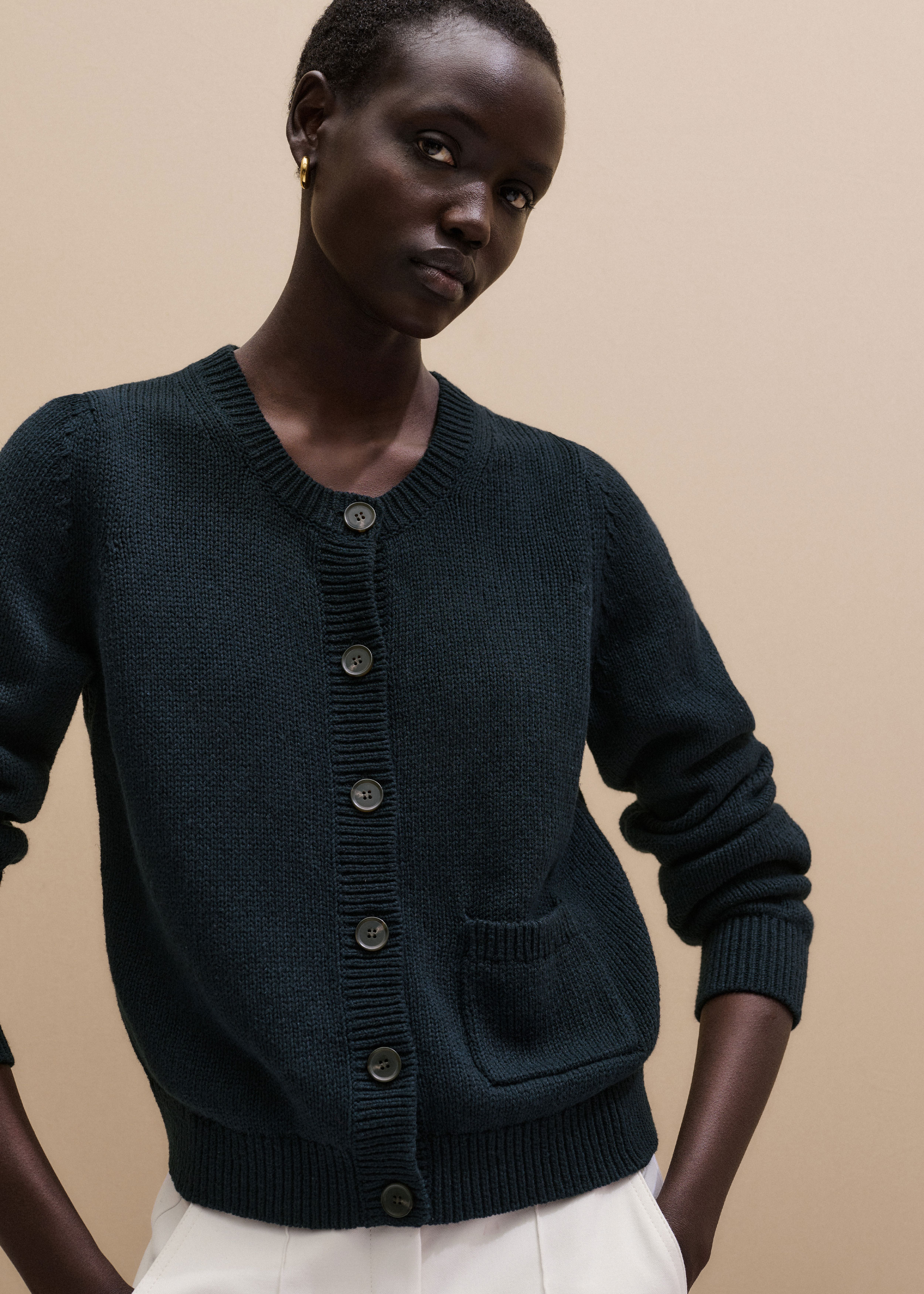 Women's Navy Boxy Knit Straight Cardigan | ME+EM