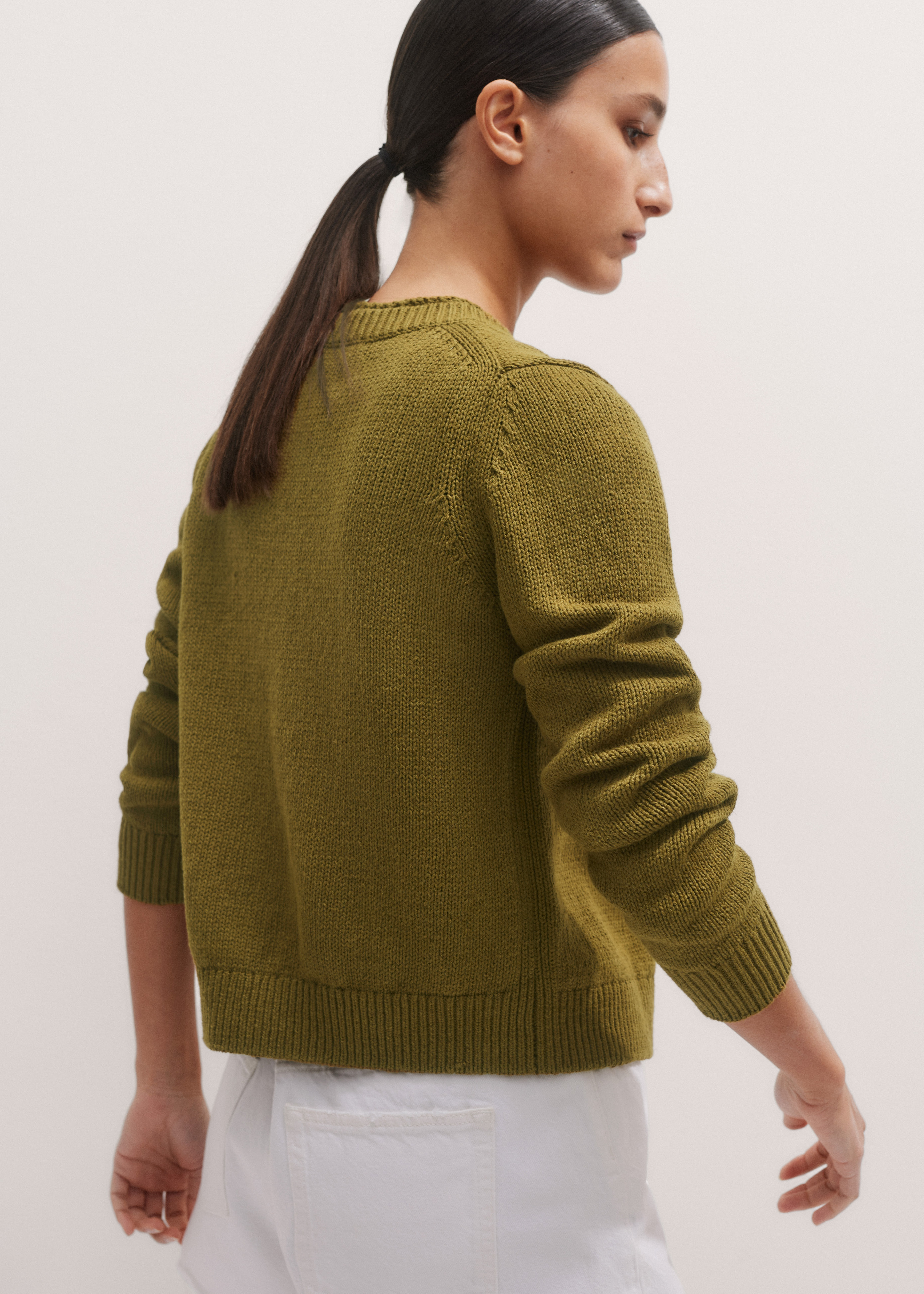 トップス simplycomplicated KNIT SWEATER OLIVE Women's Olive Green Boxy Knit Cardigan | ME+EM