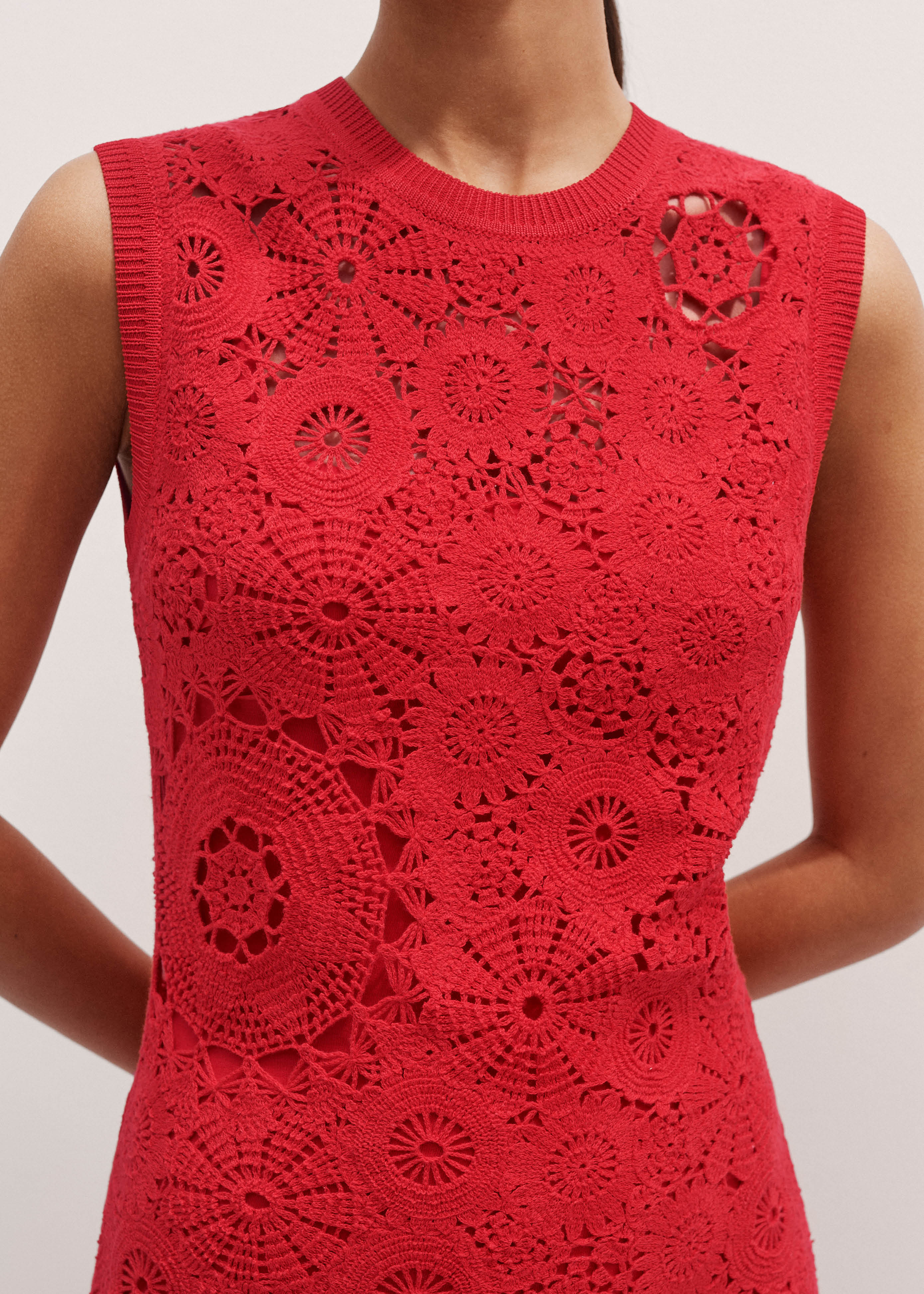 Women's Red Asymmetric Crochet Maxi Dress + Slip | ME+EM