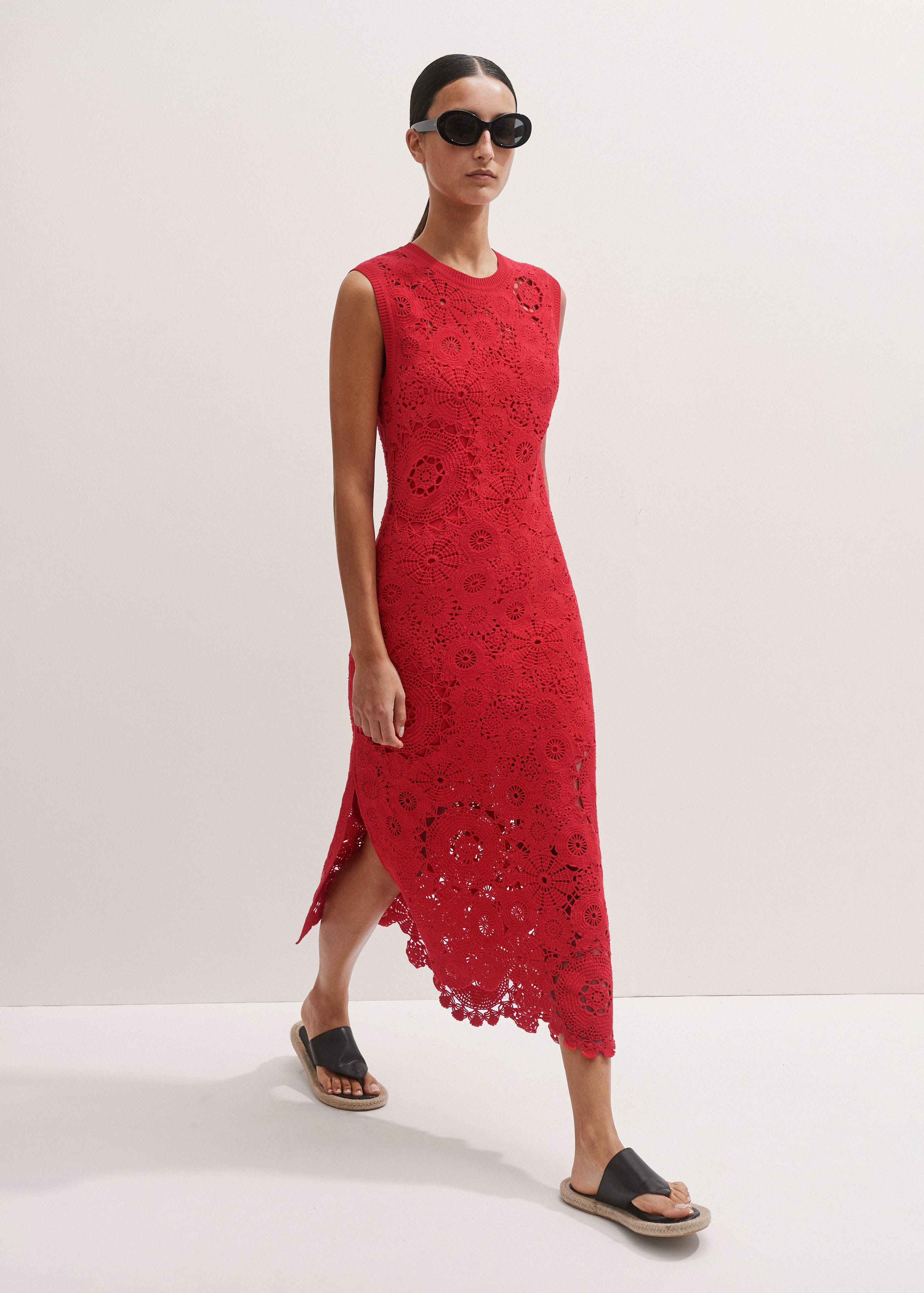 white christmas dresses Guizio Crochet Halter Mini Dress in Red main image 0
