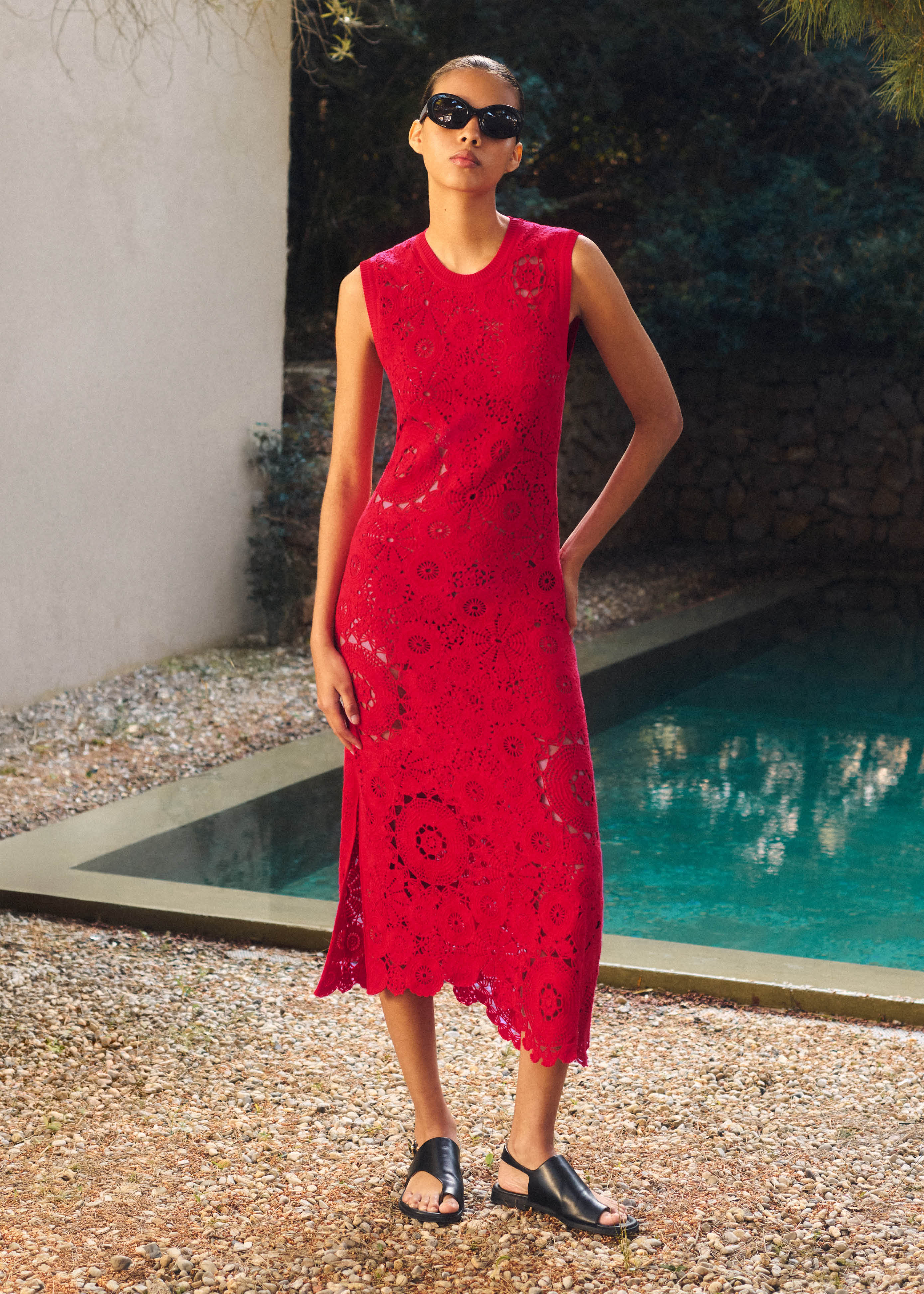 Asymmetric Cotton Crochet Maxi Dress + Slip