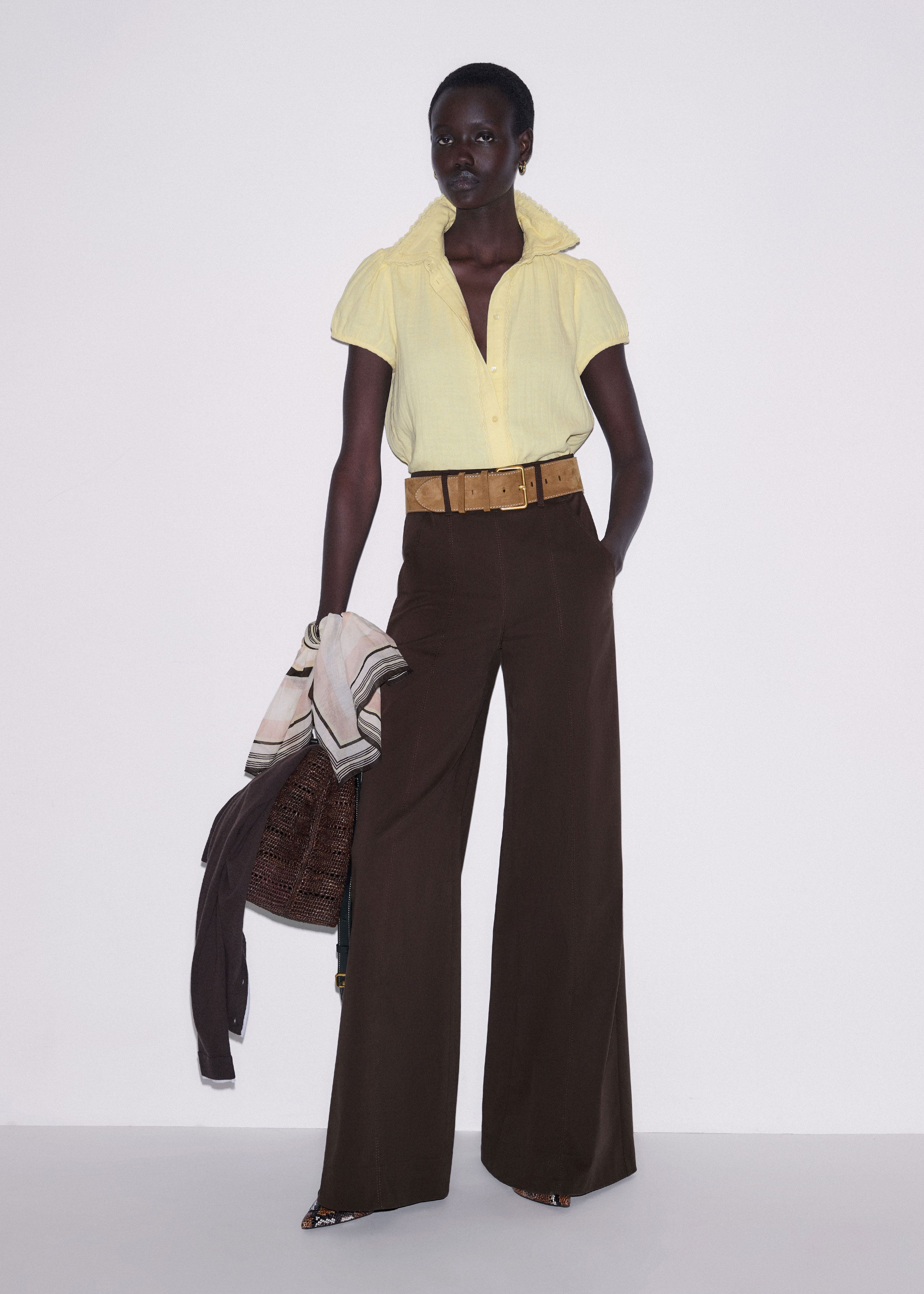 Women's Brown High Waist Wide-Leg Pant | ME+EM