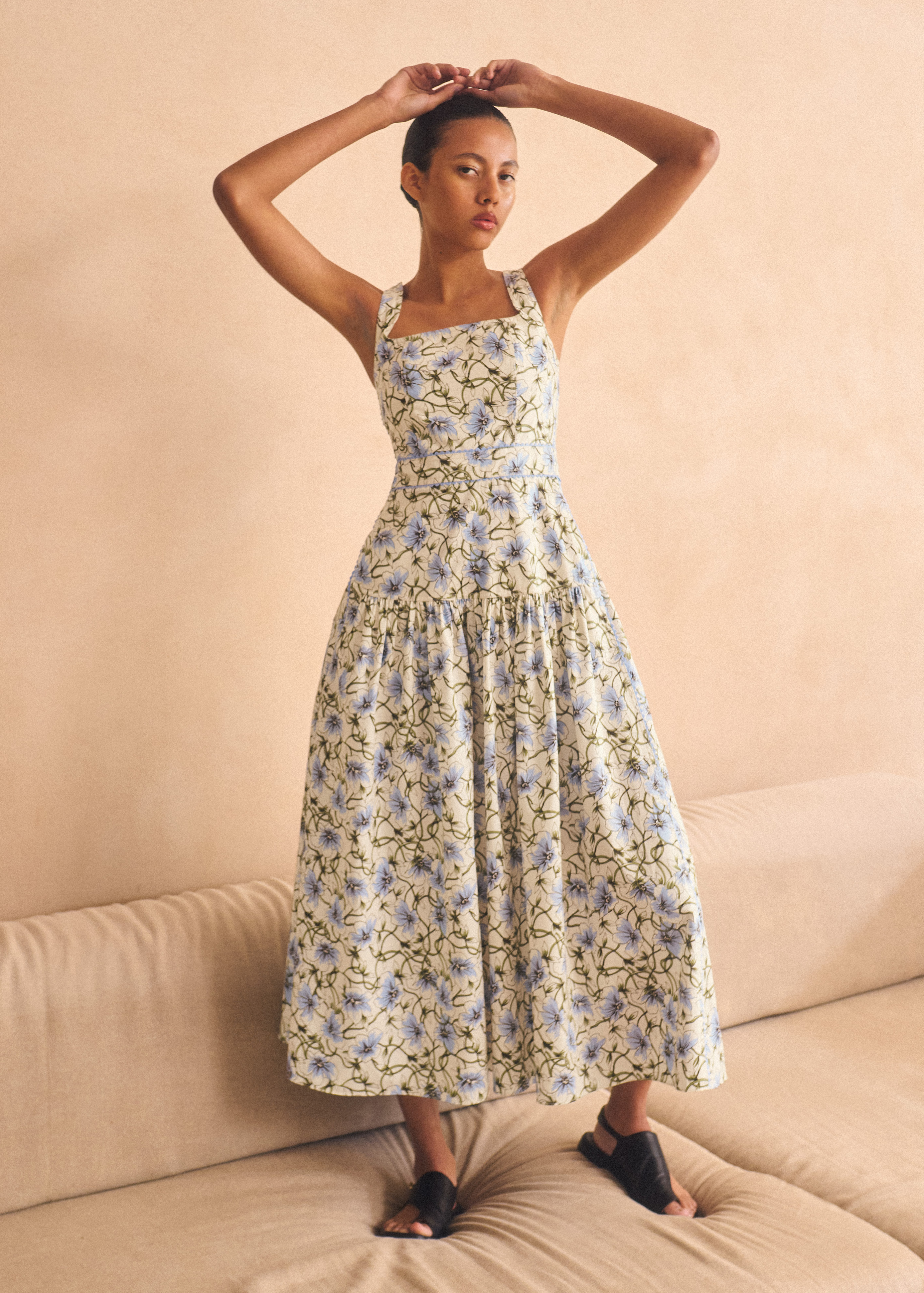 Women's White Twisting Poppy Print Maxi Dress | ME+EM