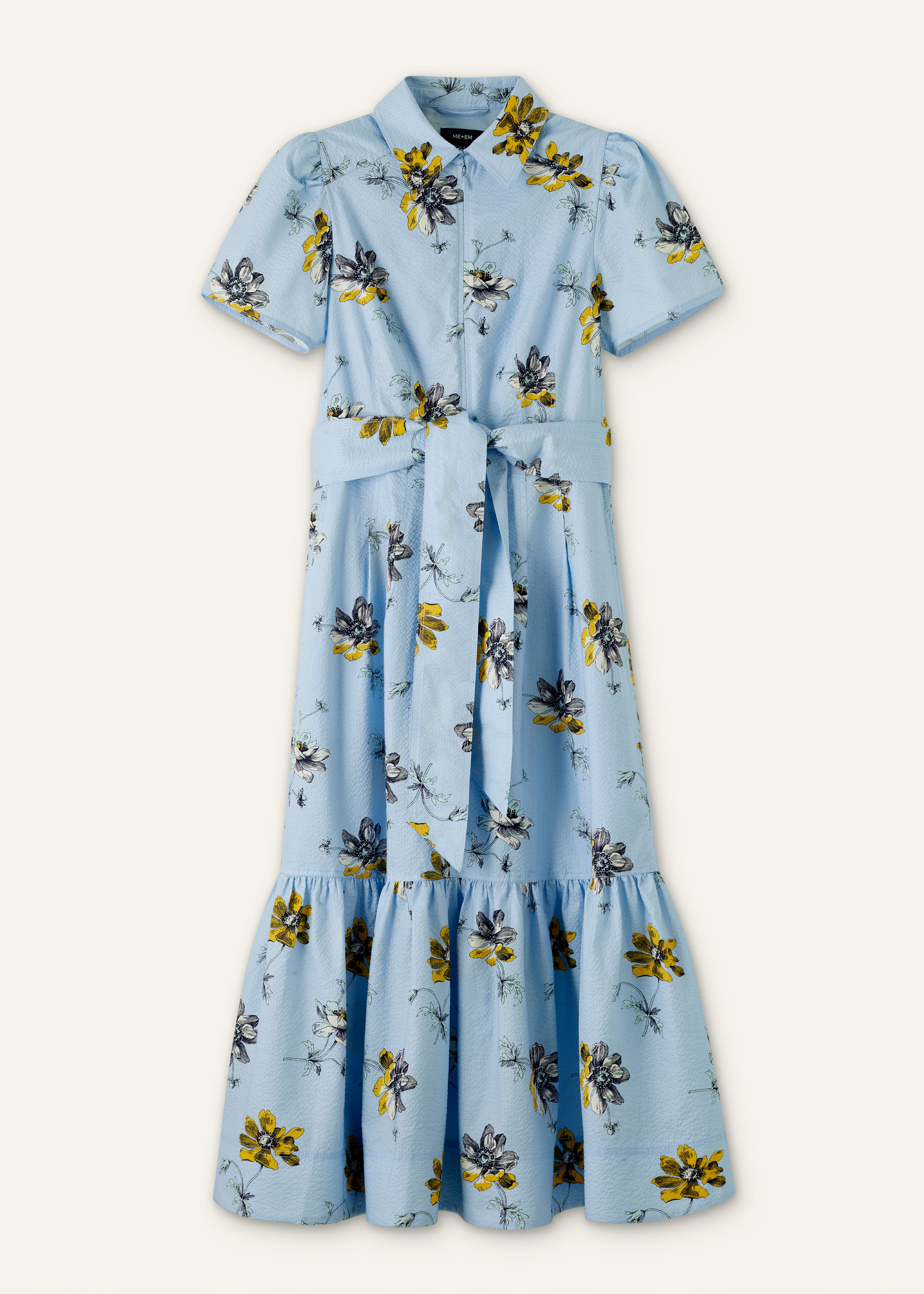 絵夢 EM(em) 「Dreamy」 トップス Women's Blue Scattered Anemone Print Seersucker Midi Dress +