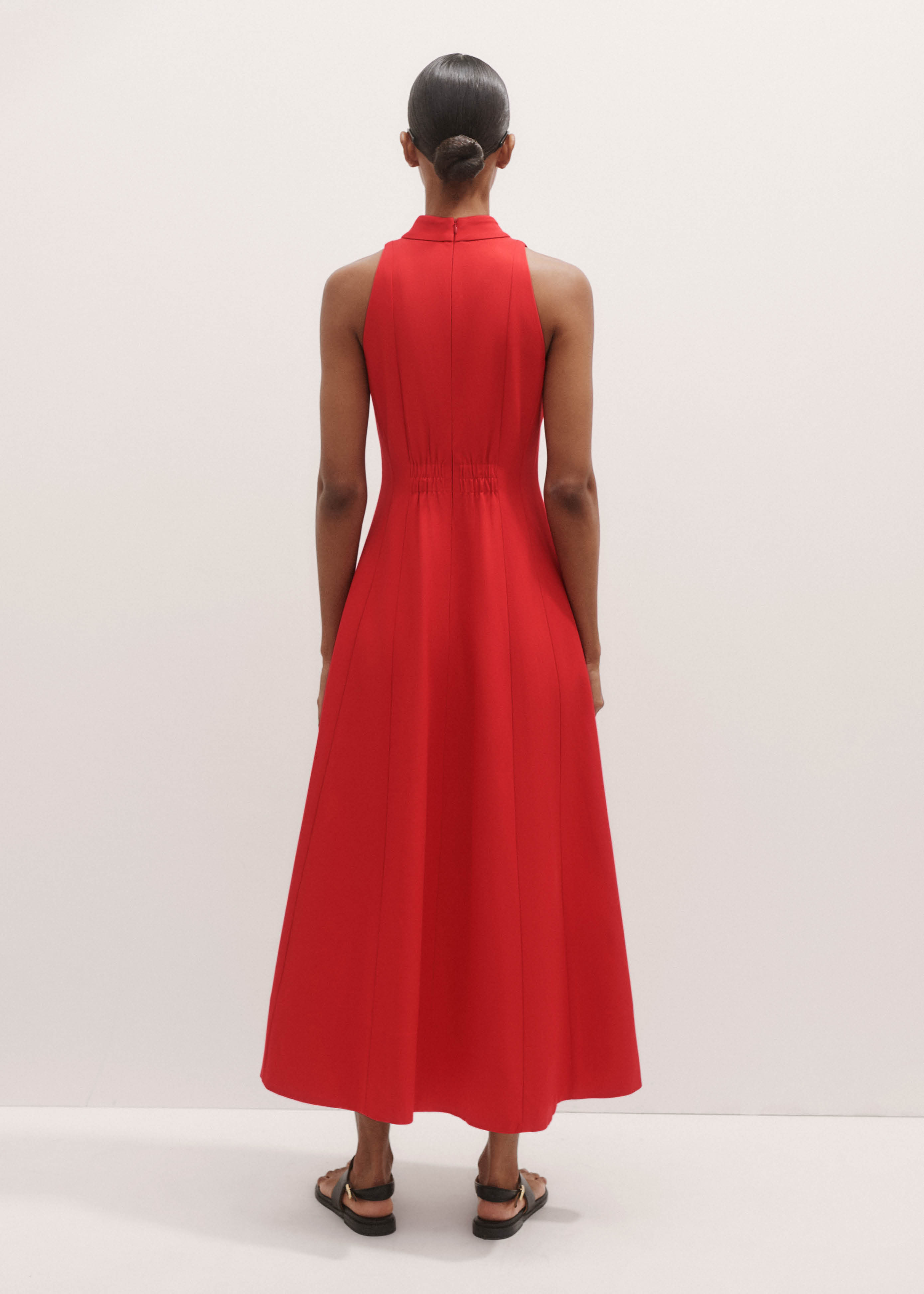 slim fit dress slacks Sleeveless Linen Dress – Red Fit & Flare Midi Dress with V Neck 2094 –  Xiaolizi