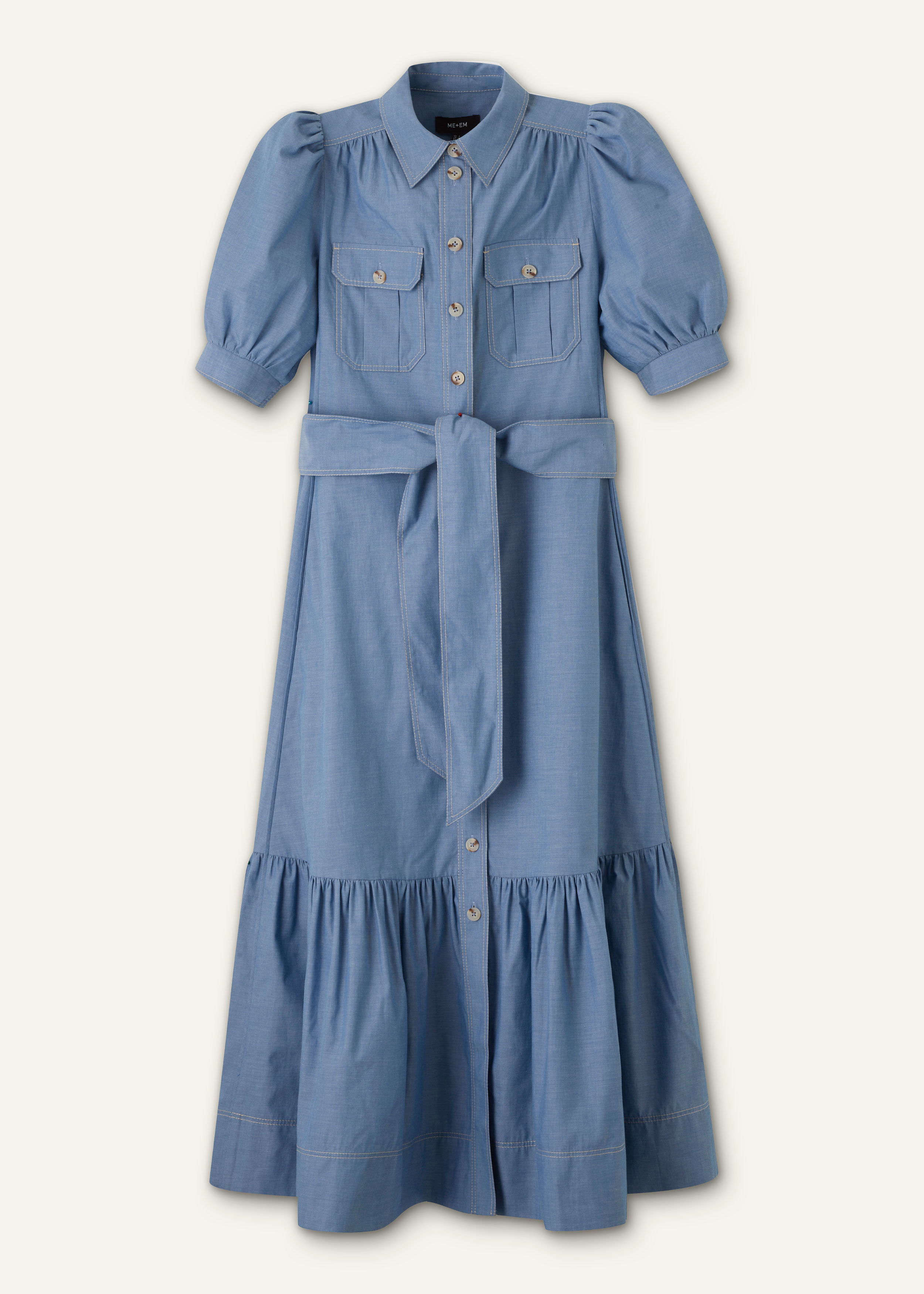 Women's Blue Chambray Midi Shirt Dress + Belt | ME+EM