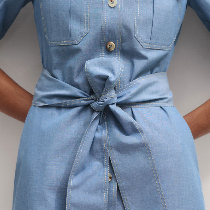 Women's Blue Chambray Midi Shirt Dress + Belt | ME+EM