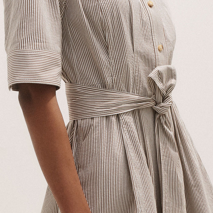 Women's Brown Seersucker Stripe Mini Shirt Dress + Belt | ME+EM Women's Brown Seersucker Stripe Mini Shirt Dress + Belt | ME+EM