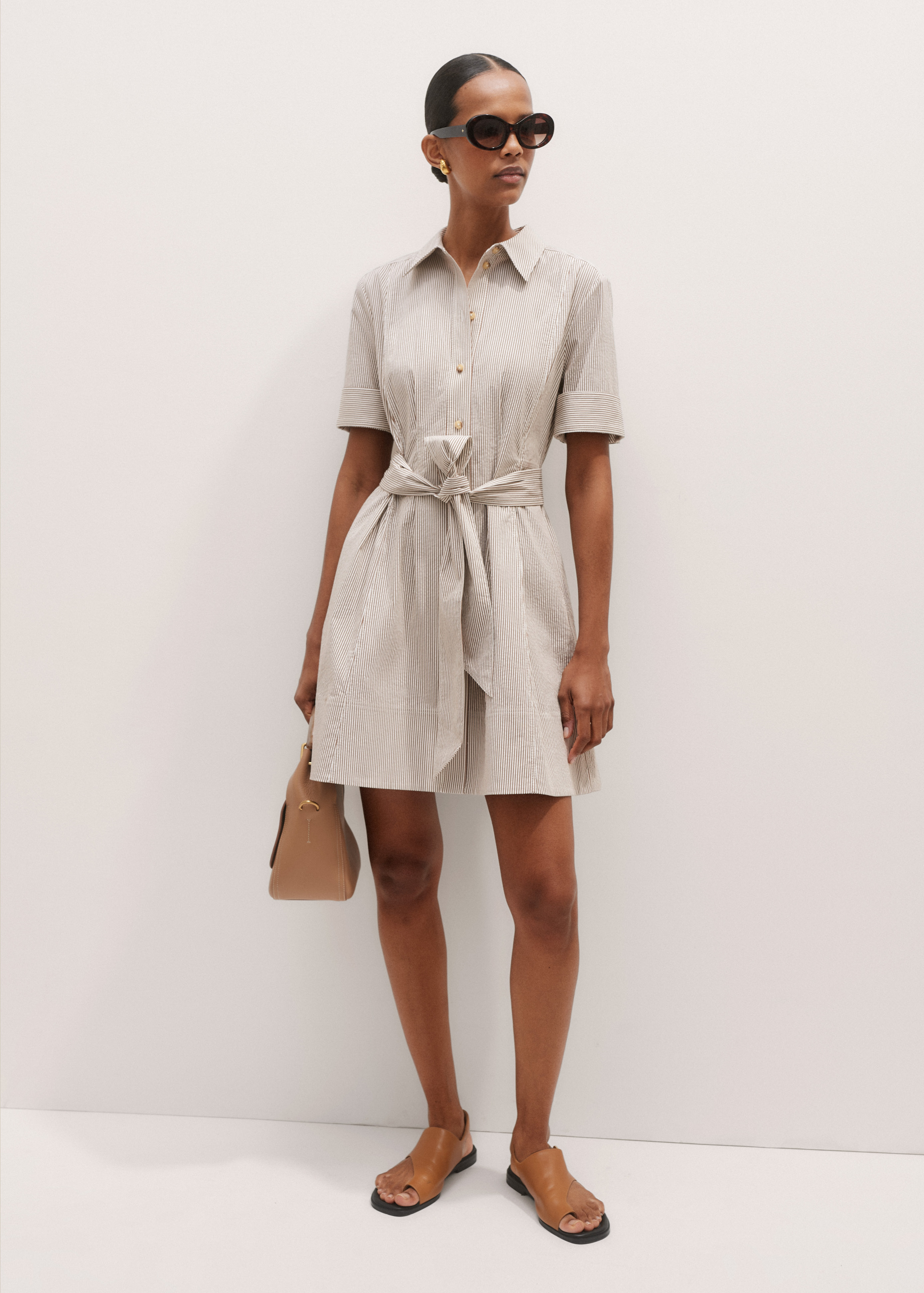 brown seersucker dress Embroidered Seersucker Dress - Tween - Coconut main image 0