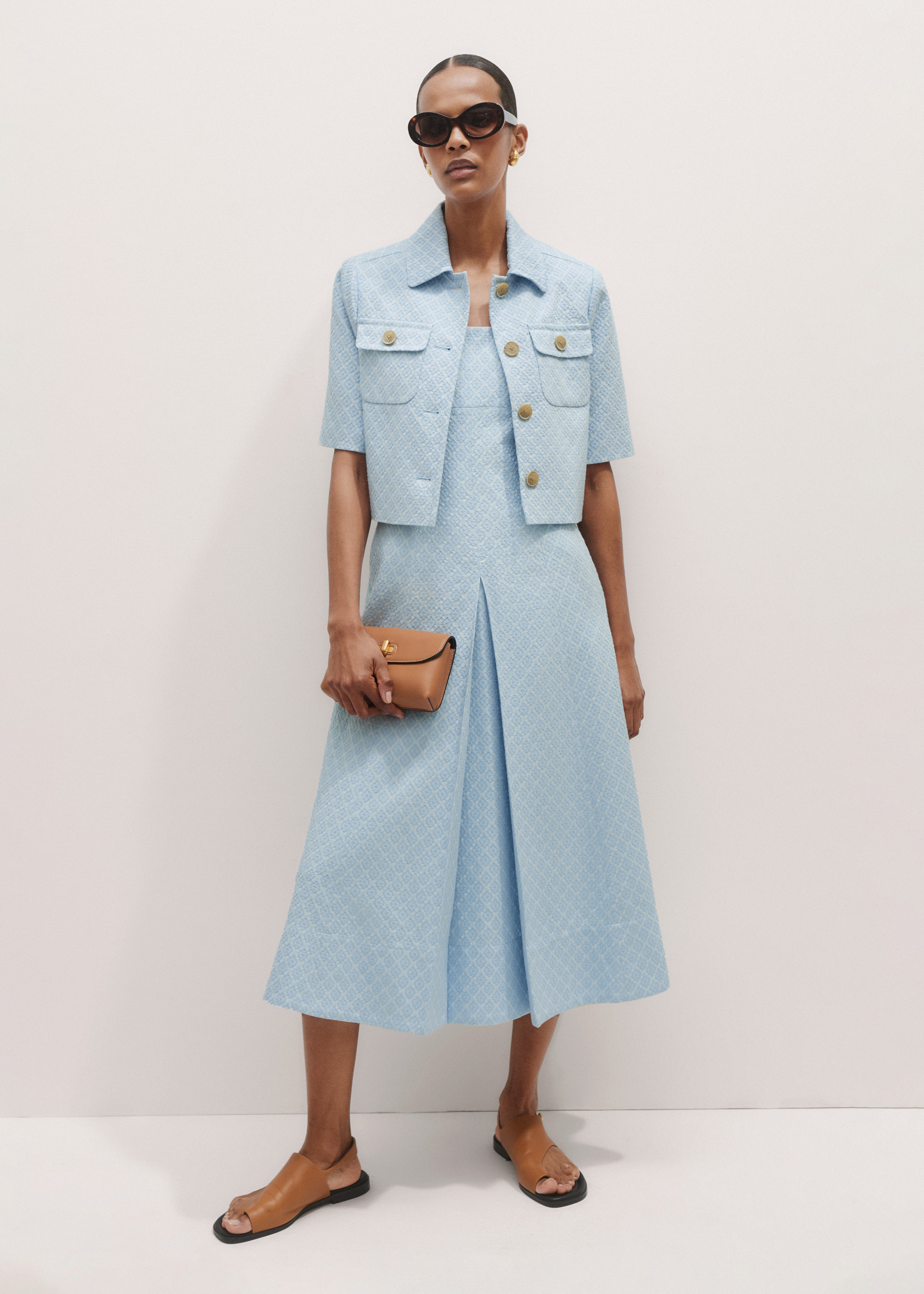 fit and flare jacquard dress Shadow Rose Jacquard Sleeveless Fit & Flare Dress w/ Bias Trim main image 1