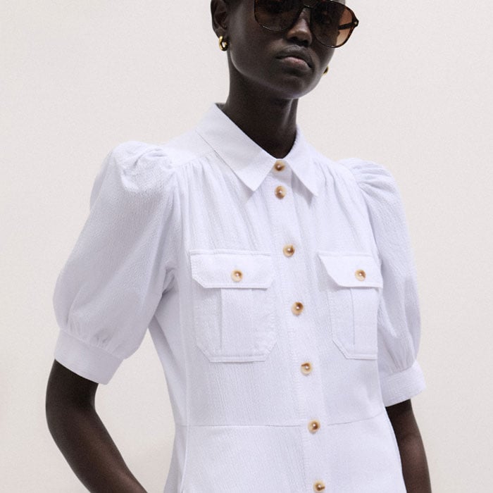 ME+EM Seersucker Midi Shirt Dress + Belt Soft White - Women's - Cotton Seersucker - Size US 14 ME+EM Seersucker Midi Shirt Dress + Belt Soft White - Women's - Cotton Seersucker - Size US 14