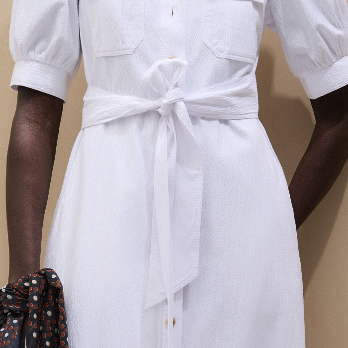 ME+EM Seersucker Midi Shirt Dress + Belt Soft White - Women's - Cotton Seersucker - Size US 14