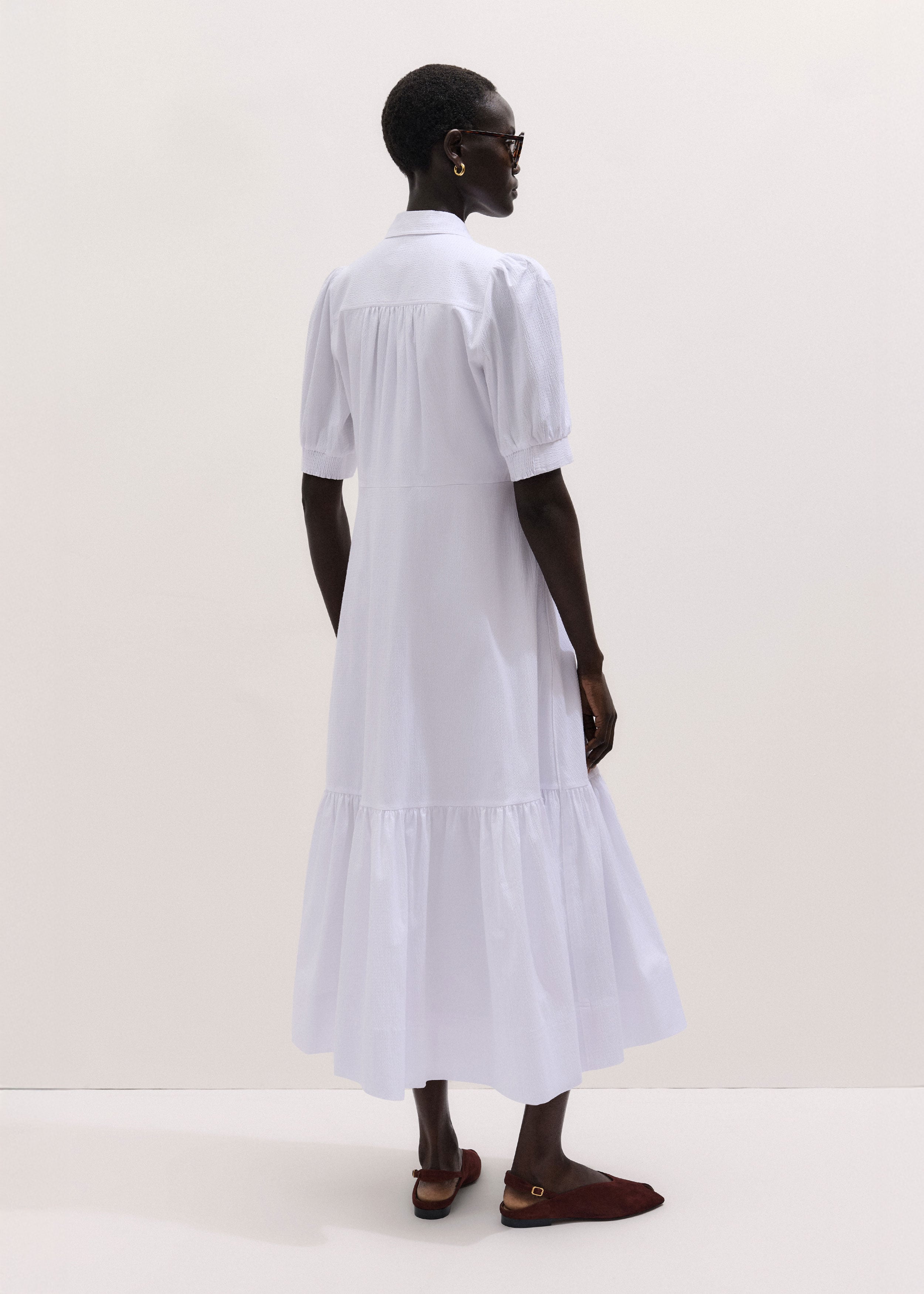 ME+EM Seersucker Midi Shirt Dress + Belt Soft White - Women's - Cotton Seersucker - Size US 14 ME+EM Seersucker Midi Shirt Dress + Belt Soft White - Women's - Cotton Seersucker - Size US 14