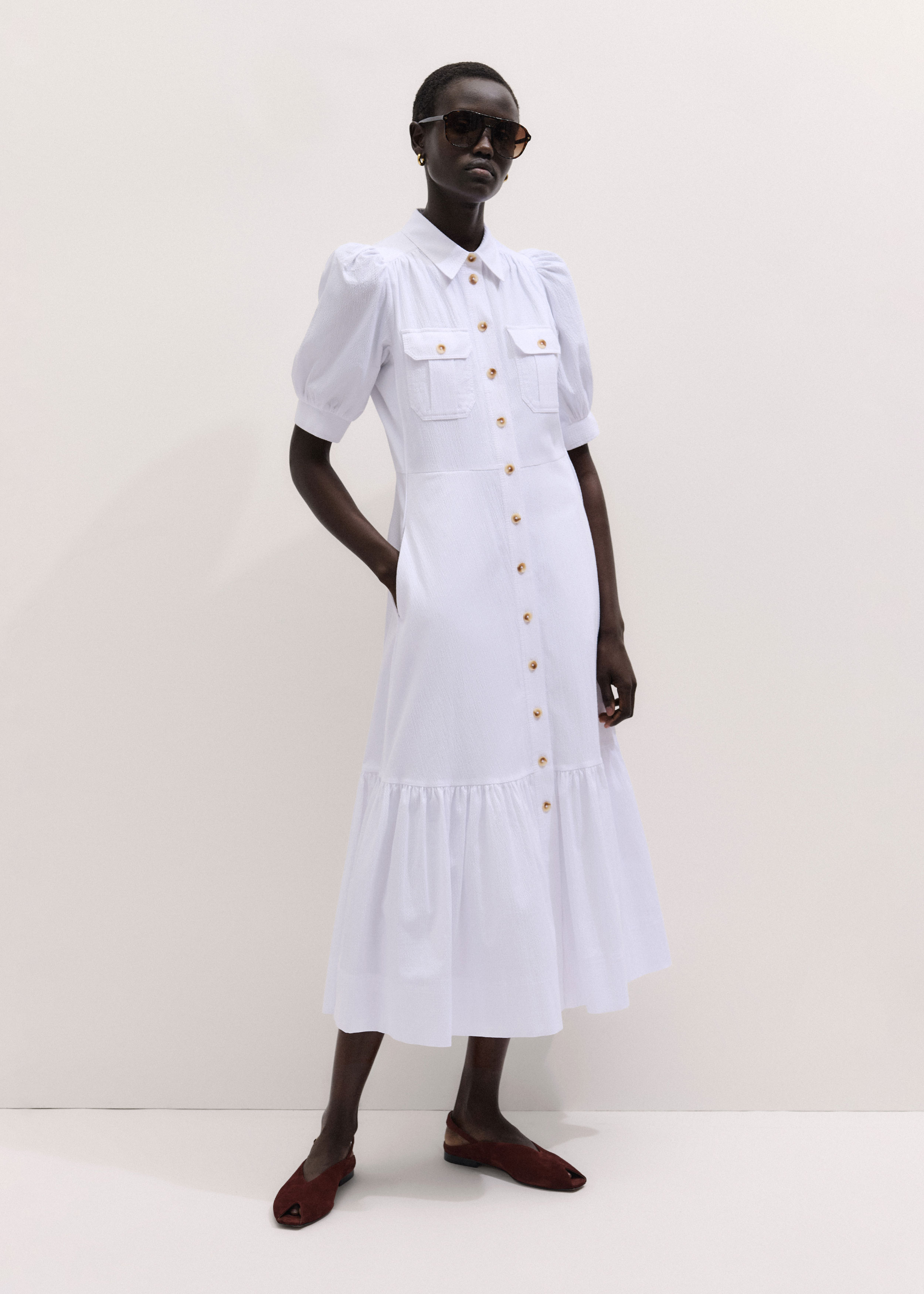 midi white shirt dress women Dorian Fitted Shirt Midi Dress / White | MESHKI