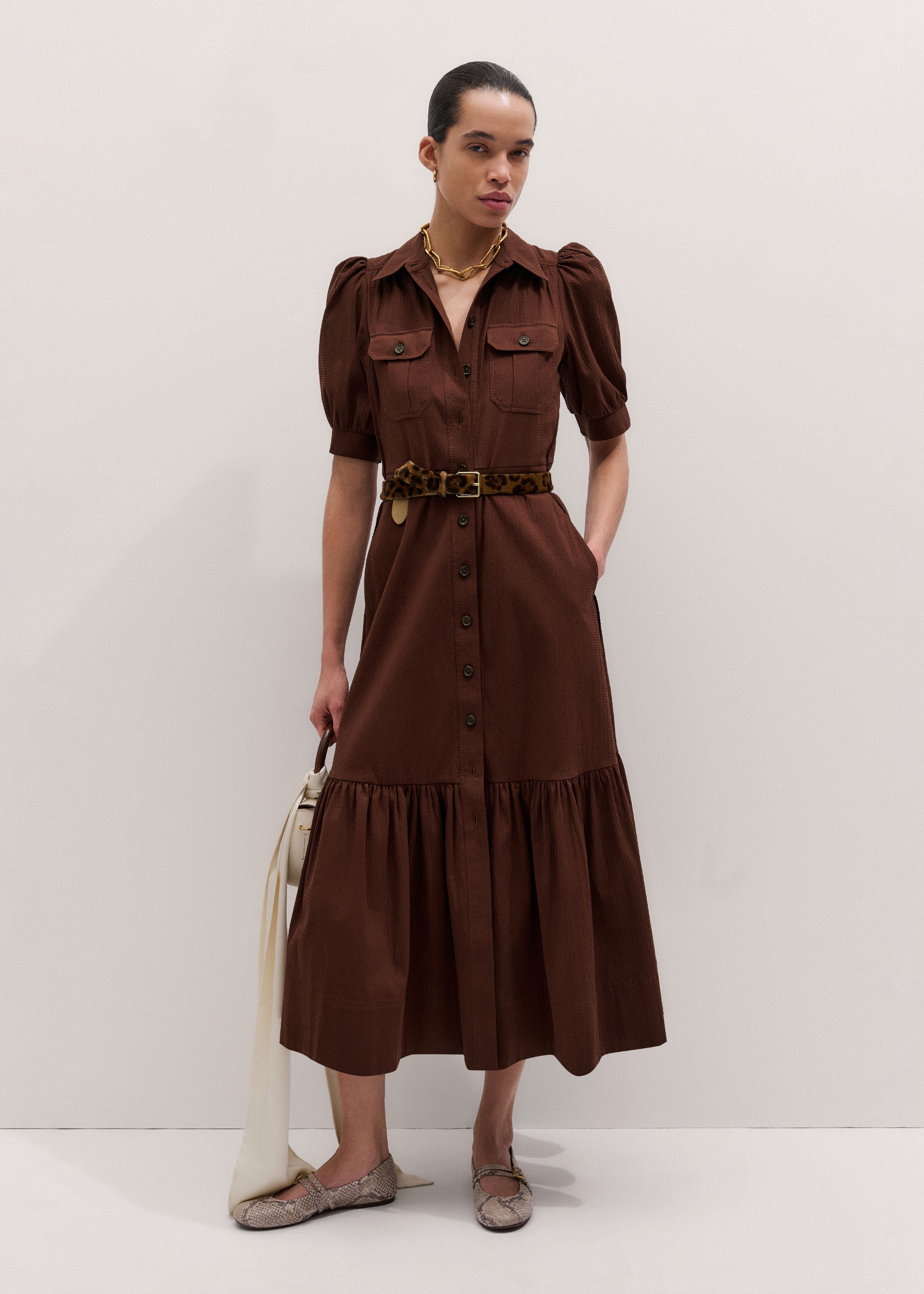 brown seersucker dress Stretch Seersucker Smock Mini Dress main image 1