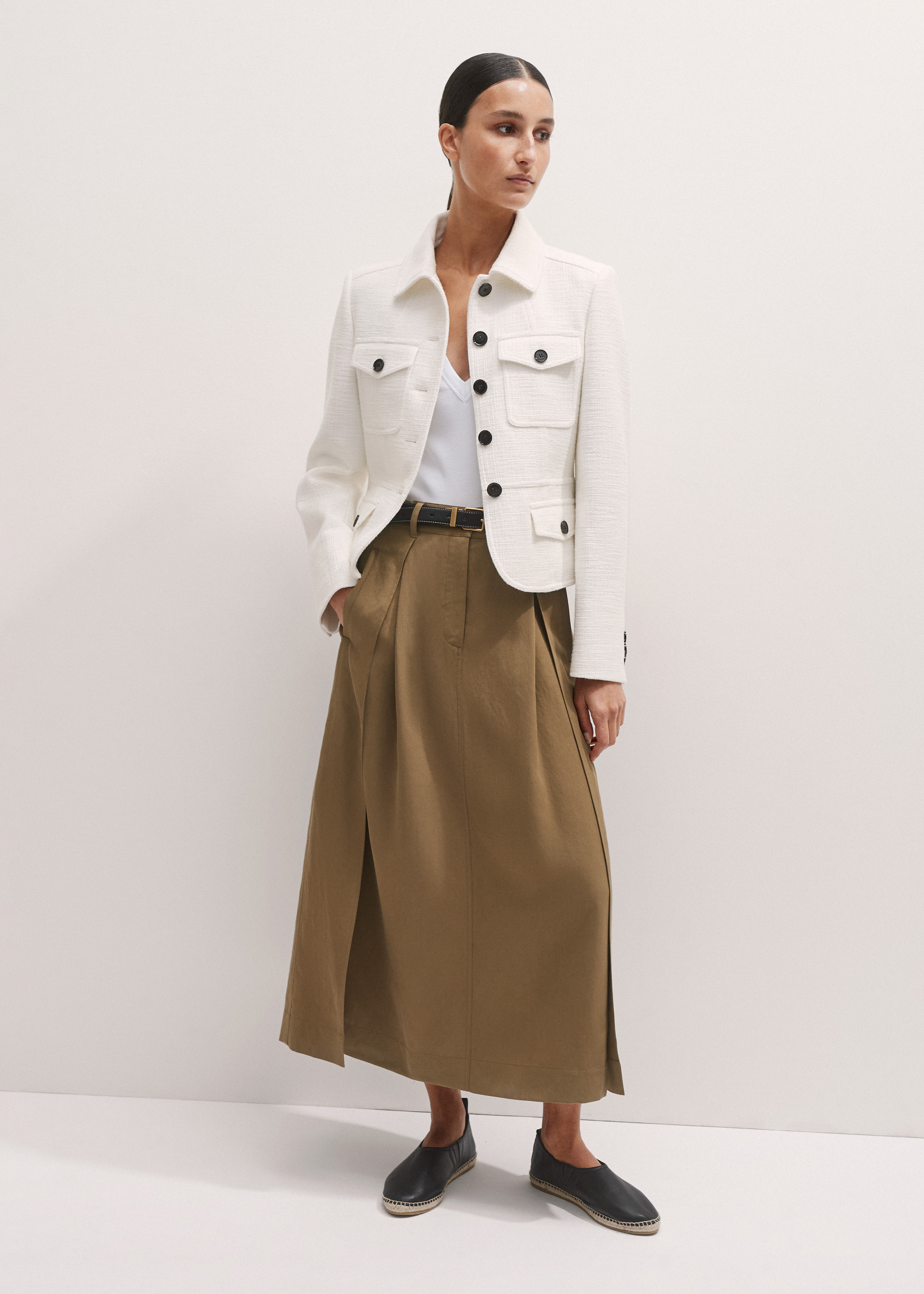 wonnyribbon mia skirt Sサイズ　ベージュ Women's Olive Green Rib Waist Maxi Skirt | ME+EM