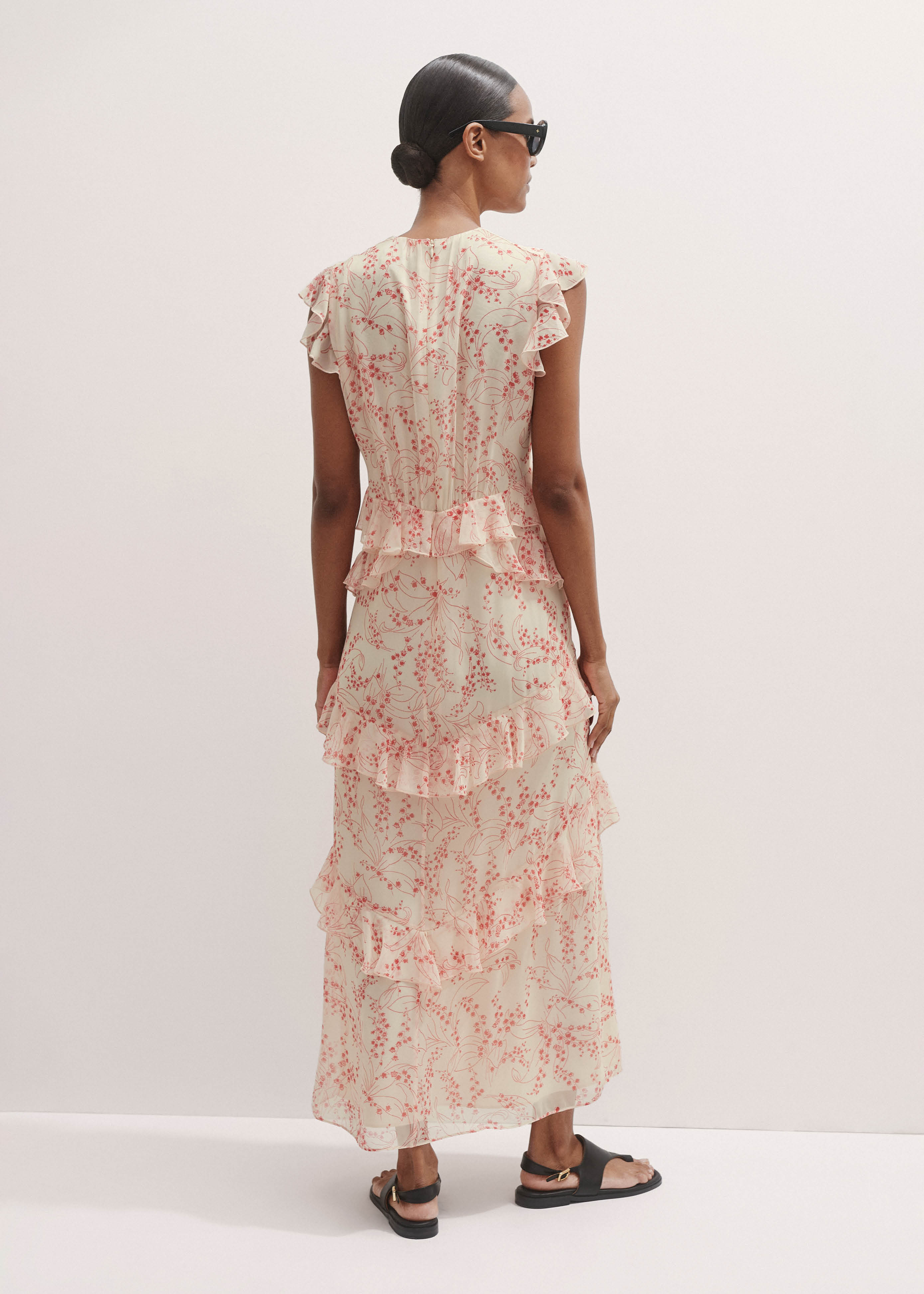 scarf print crêpe de chine fit & flare maxi dress Liberty Crepe de Chine Panel Dress with Silk Chiffon, Sunray Godets . –  D.P.TANNER main image 0