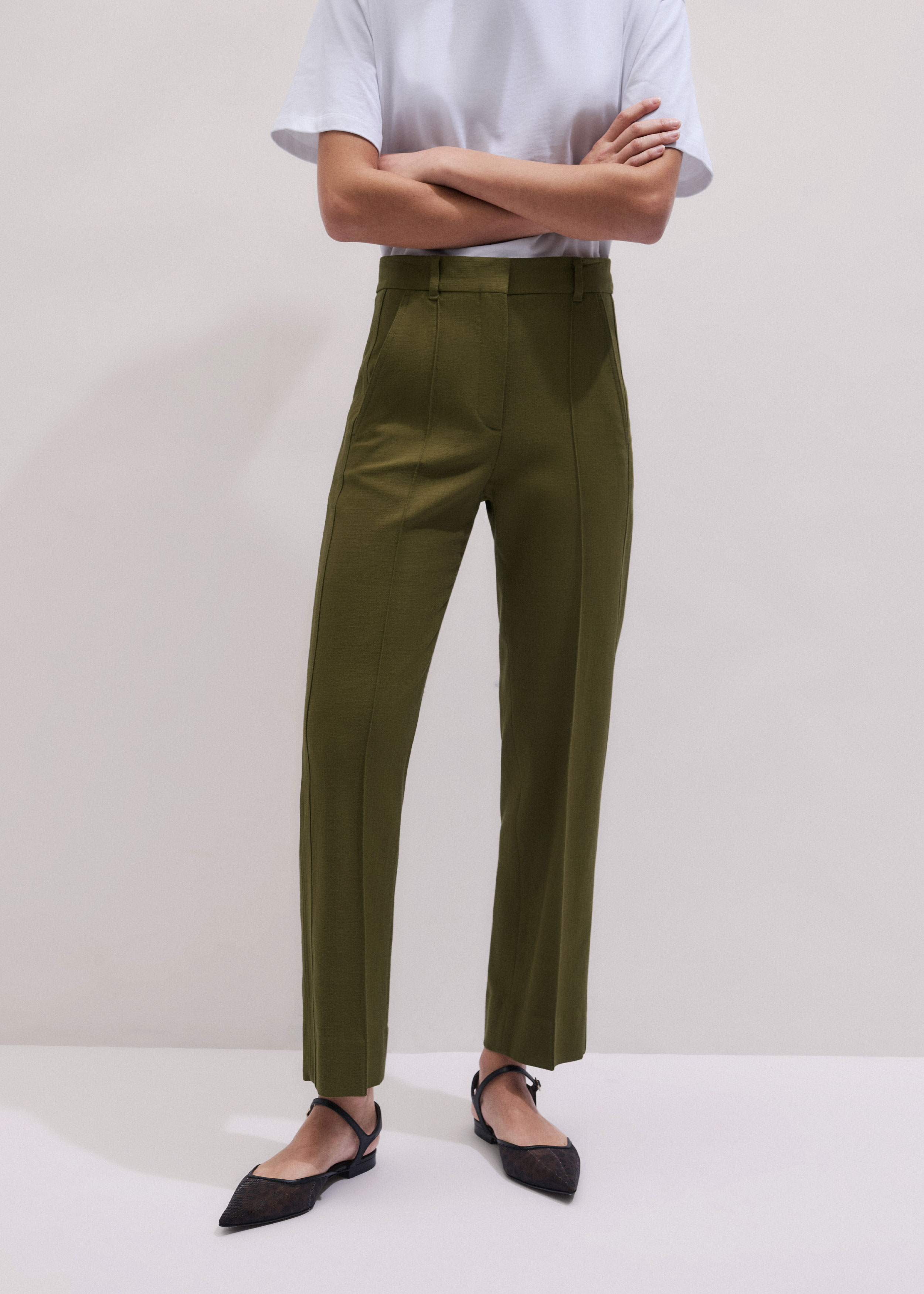 Women's Olive Green Slim Crop Pant | ME+EM