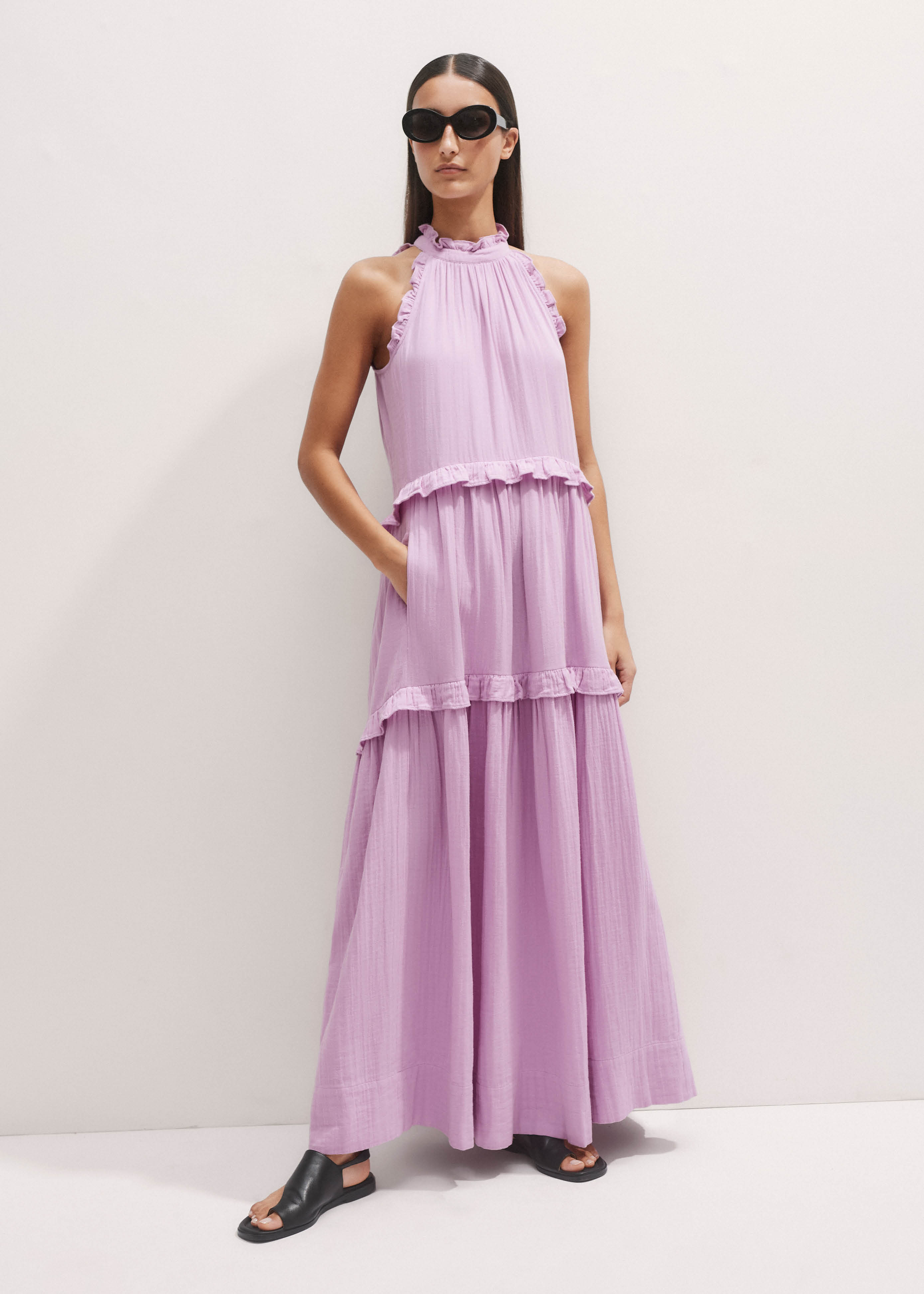 me em purple dress ME+EM Statement Frill Maxi Dress Iris - Women's - Woven Viscose Blend