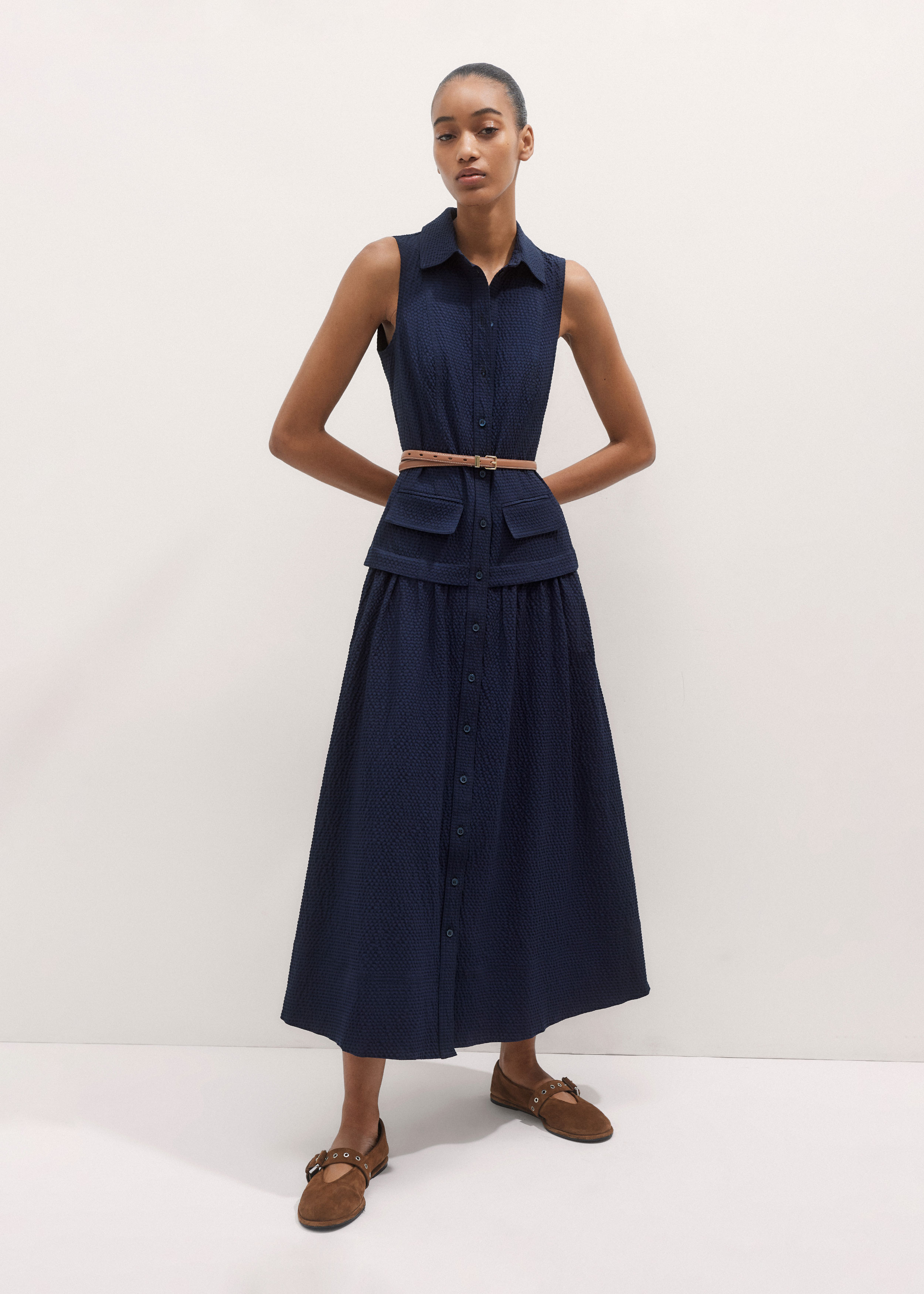 Seersucker Maxi Shirt Dress + Belt