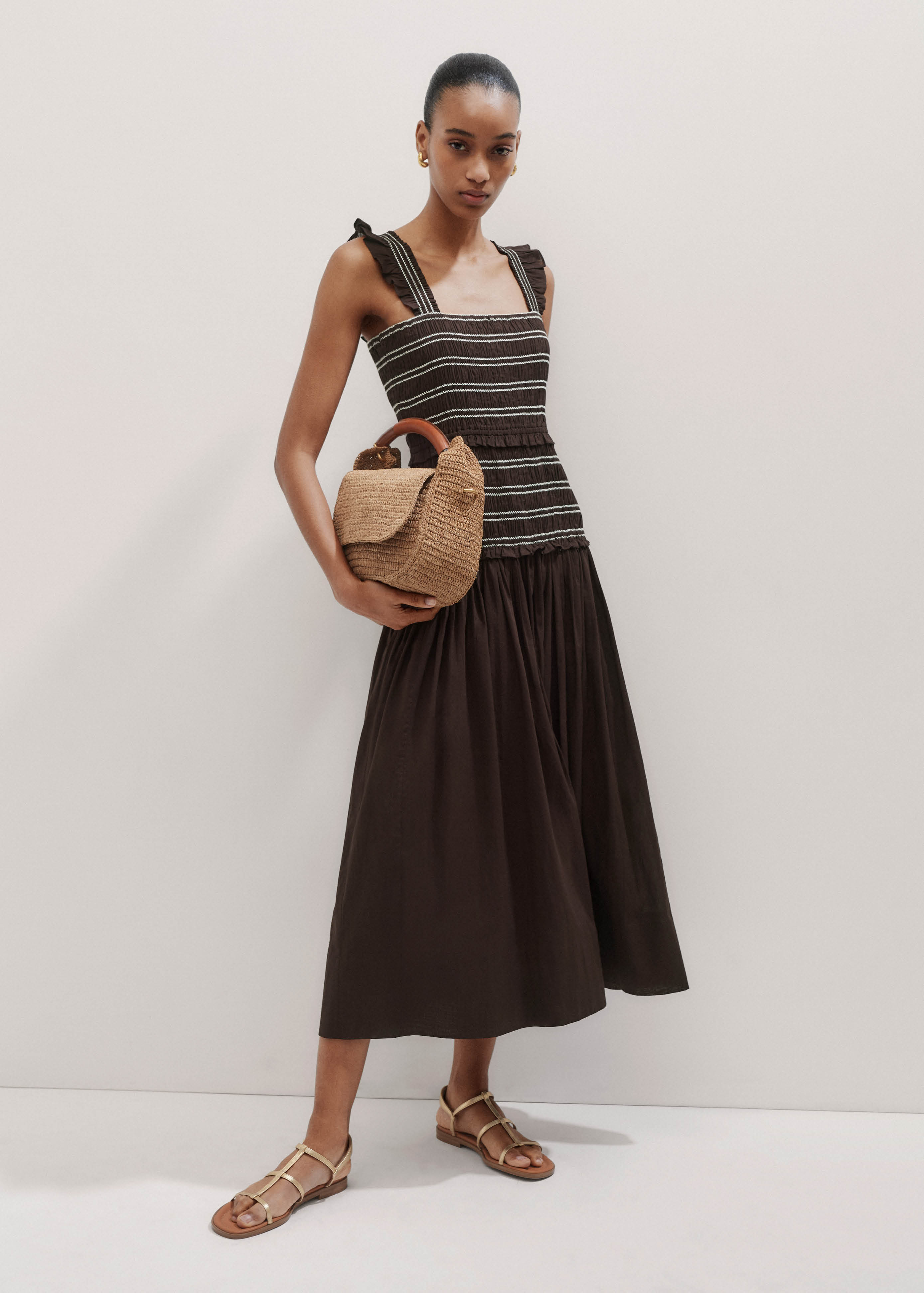 ME+EM Cotton Poplin Contrast Stitch Midi Dress - Summer Chocolate ME+EM Cotton Poplin Contrast Stitch Midi Dress - Summer Chocolate