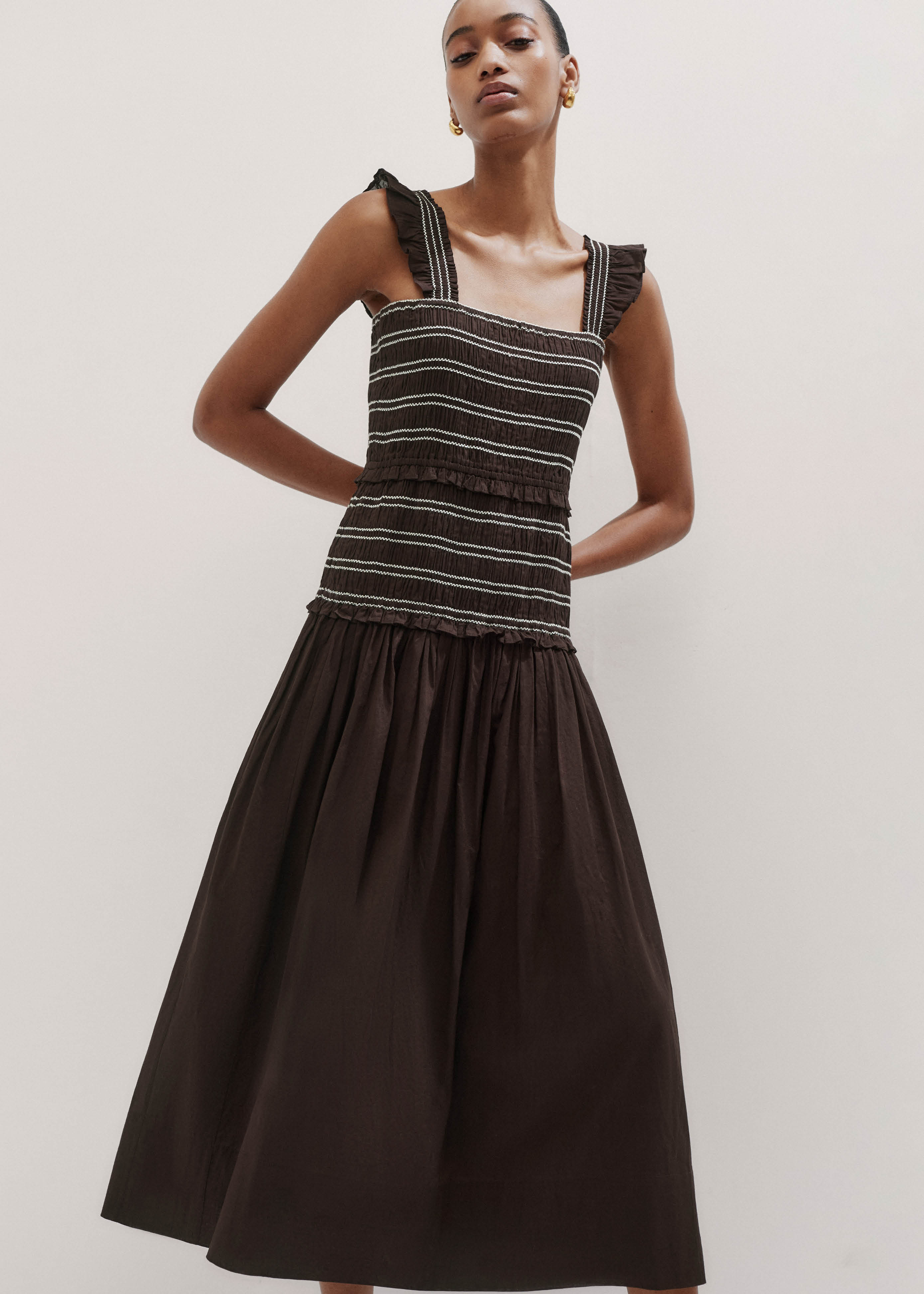 Women's Blue Silk-Blend Shirred Full-Length Dress + Strap | ME+EM