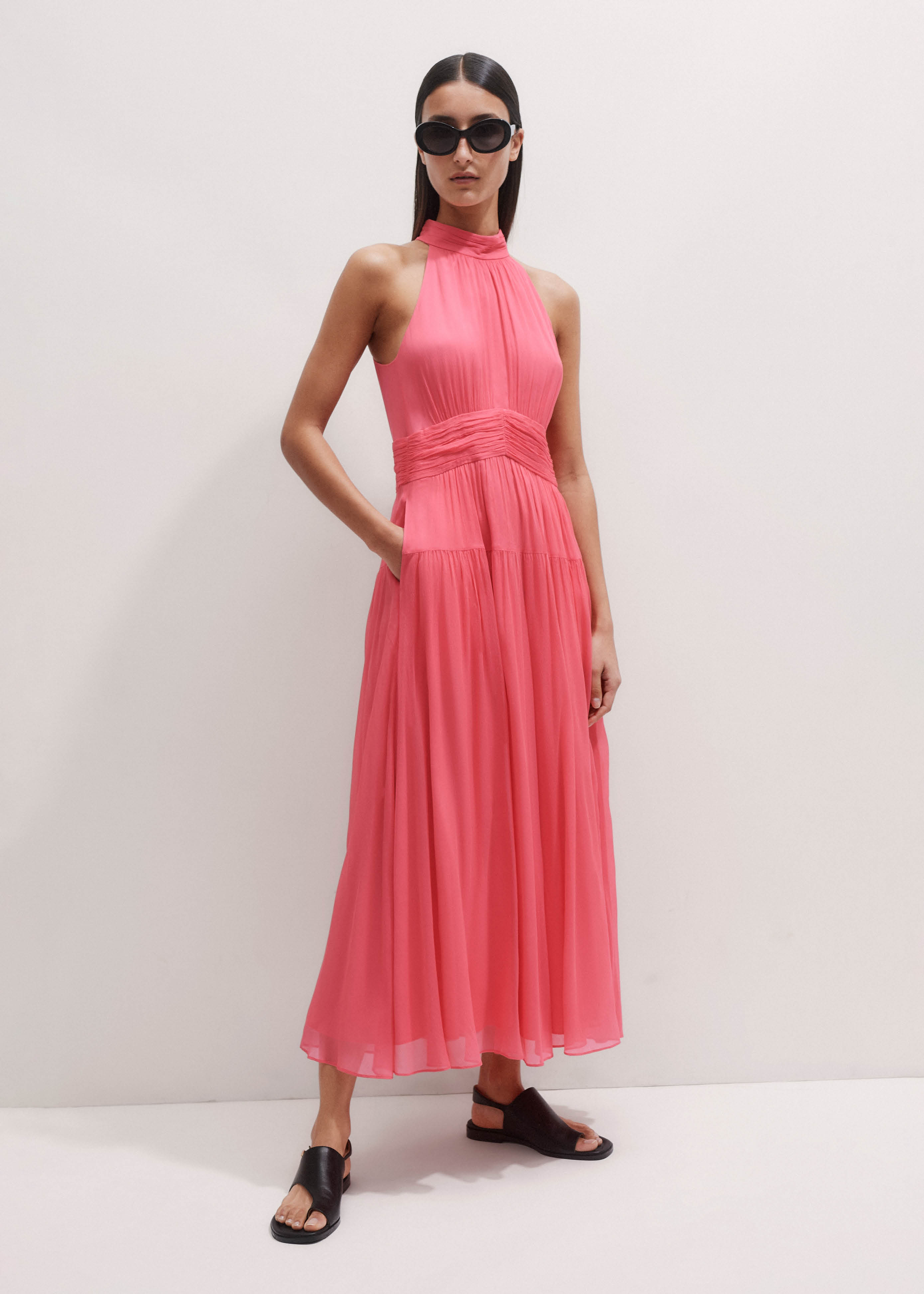 navy blue dress for baby girl Women's Pink Contour Seamed Midi Dress