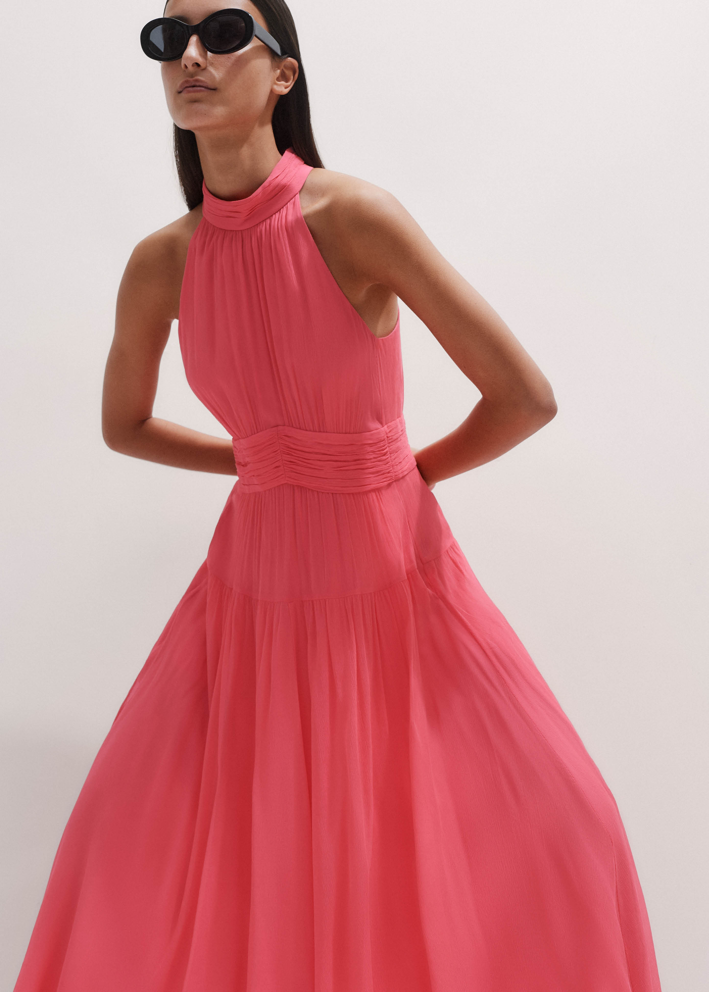 me and em pink silk dress ME+EM Silk Midi Dress With Tie