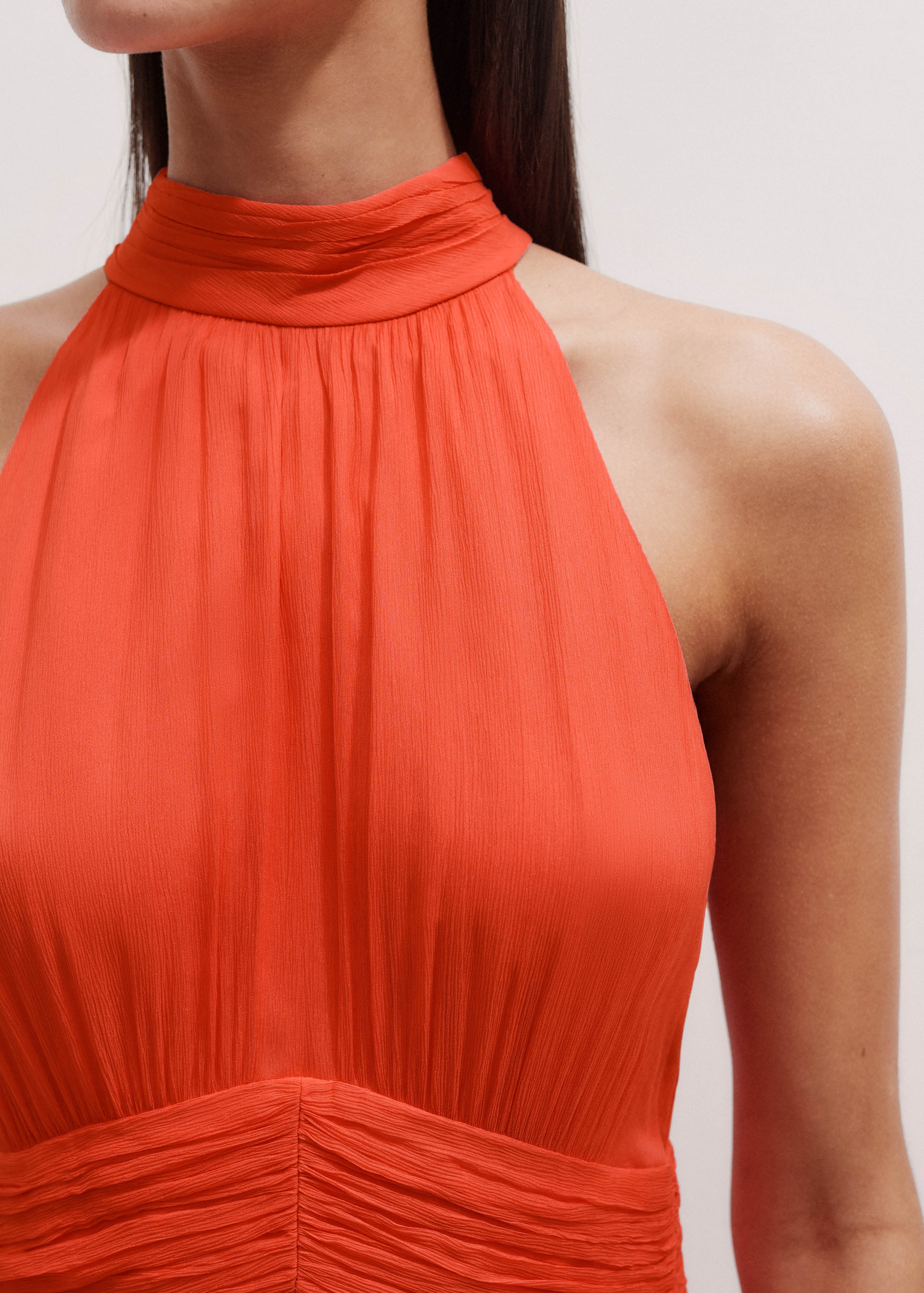 Women's Orange Silk Crinkle Halterneck Maxi Dress | ME+EM Women's Orange Silk Crinkle Halterneck Maxi Dress | ME+EM